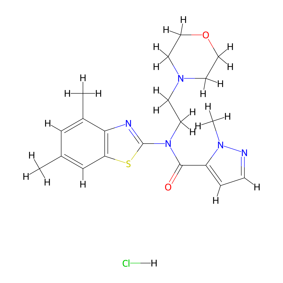 N-(4,6-dimethylbenzo[d]thiazol-2-yl)-1-methyl-N-(2-morpholinoethyl)-1H-pyrazole-5-carboxamide hydrochloride molecular structure, CAS 1215656-55-5