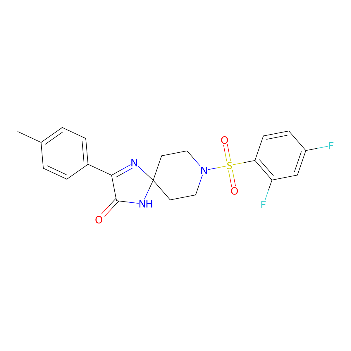 8-((2,4-Difluorophenyl)sulfonyl)-3-(p-tolyl)-1,4,8-triazaspiro[4.5]dec-3-en-2-one molecular structure, CAS 1215658-02-8