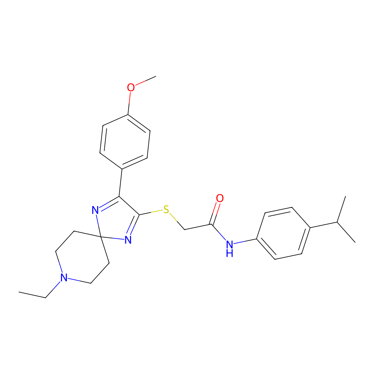 2-((8-ethyl-3-(4-methoxyphenyl)-1,4,8-triazaspiro[4.5]deca-1,3-dien-2-yl)thio)-N-(4-isopropylphenyl)acetamide molecular structure, CAS 1215658-26-6