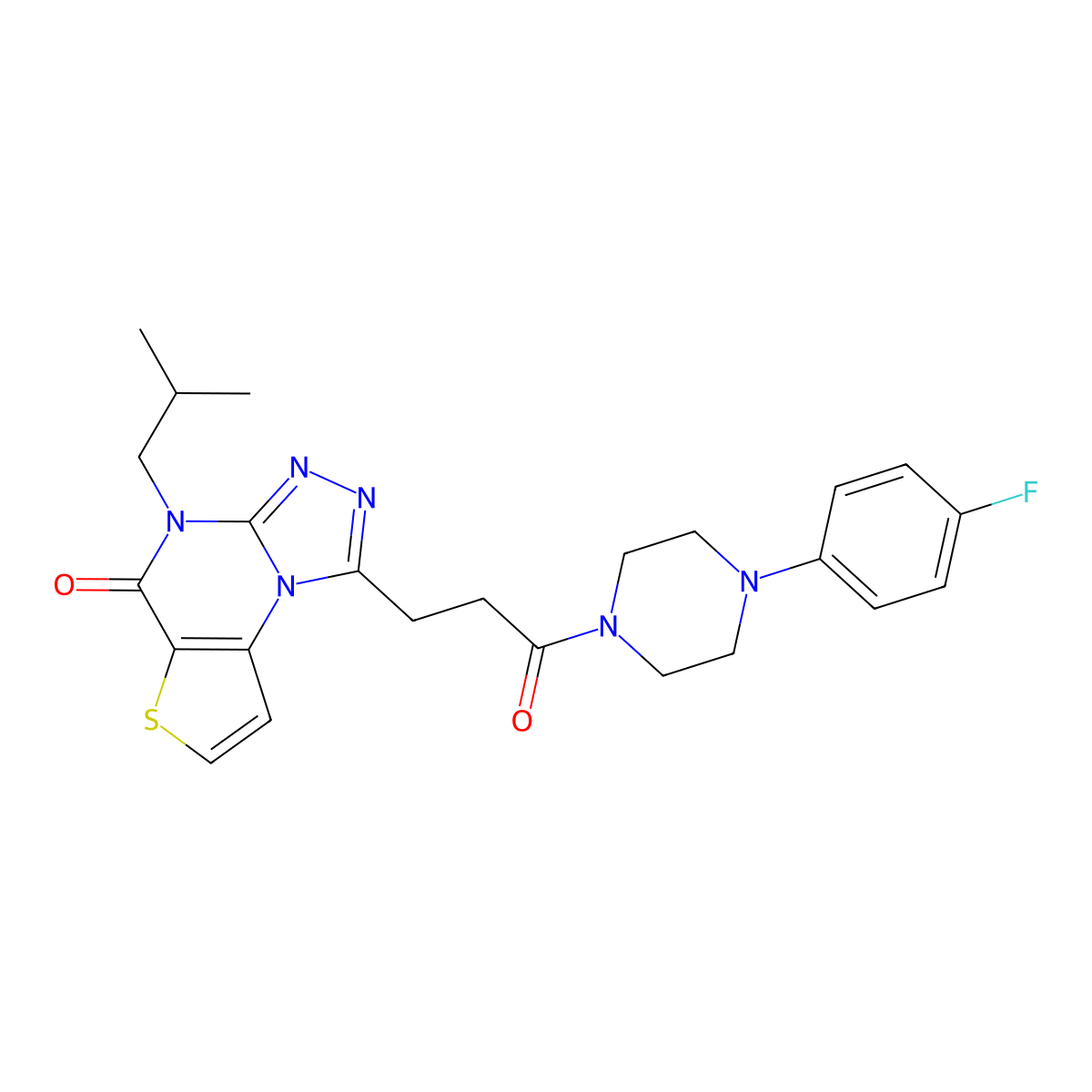 1-(3-(4-(4-fluorophenyl)piperazin-1-yl)-3-oxopropyl)-4-isobutylthieno[2,3-e][1,2,4]triazolo[4,3-a]pyrimidin-5(4H)-one molecular structure, CAS 1215658-77-7