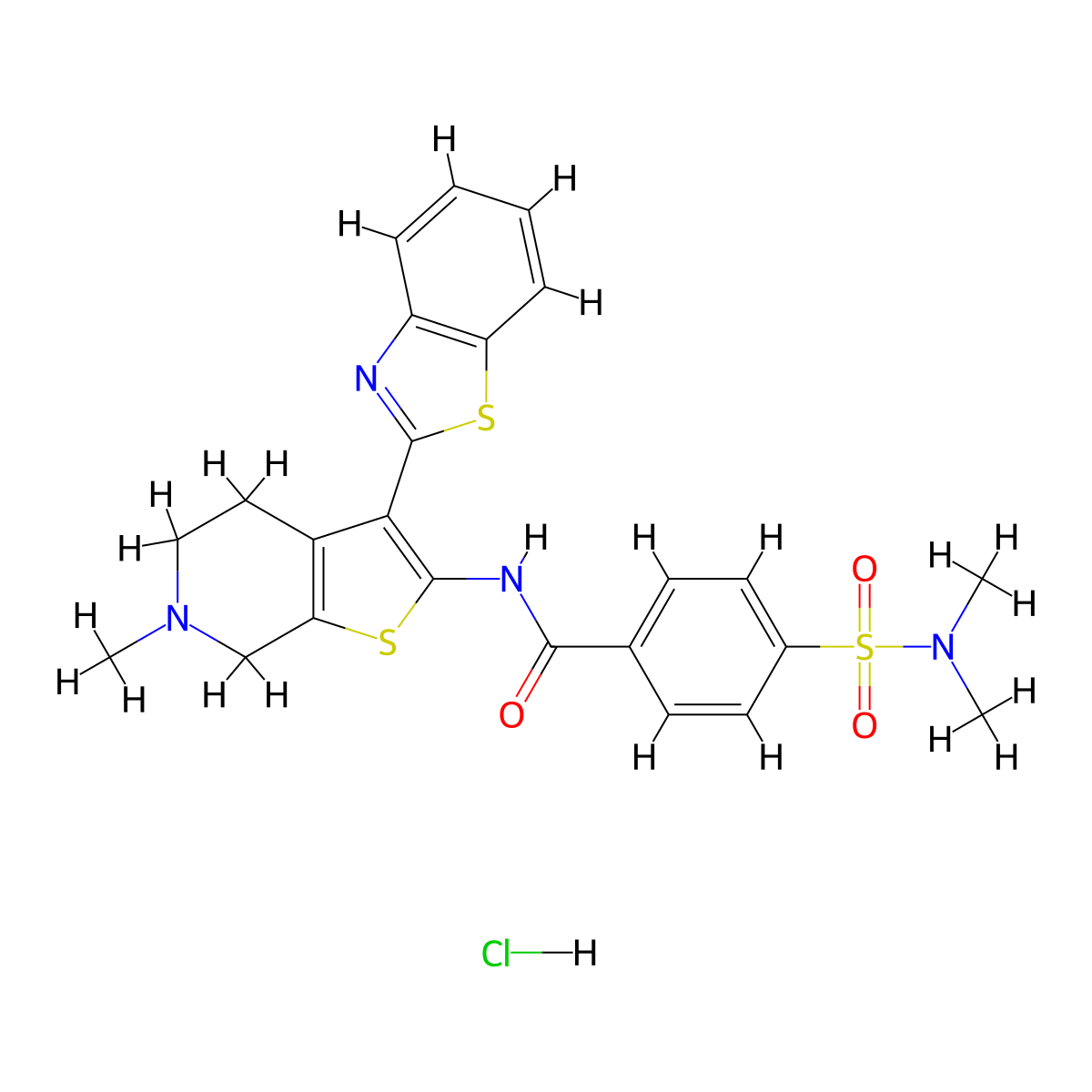 N-(3-(benzo[d]thiazol-2-yl)-6-methyl-4,5,6,7-tetrahydrothieno[2,3-c]pyridin-2-yl)-4-(N,N-dimethylsulfamoyl)benzamide hydrochloride molecular structure, CAS 1215659-56-5