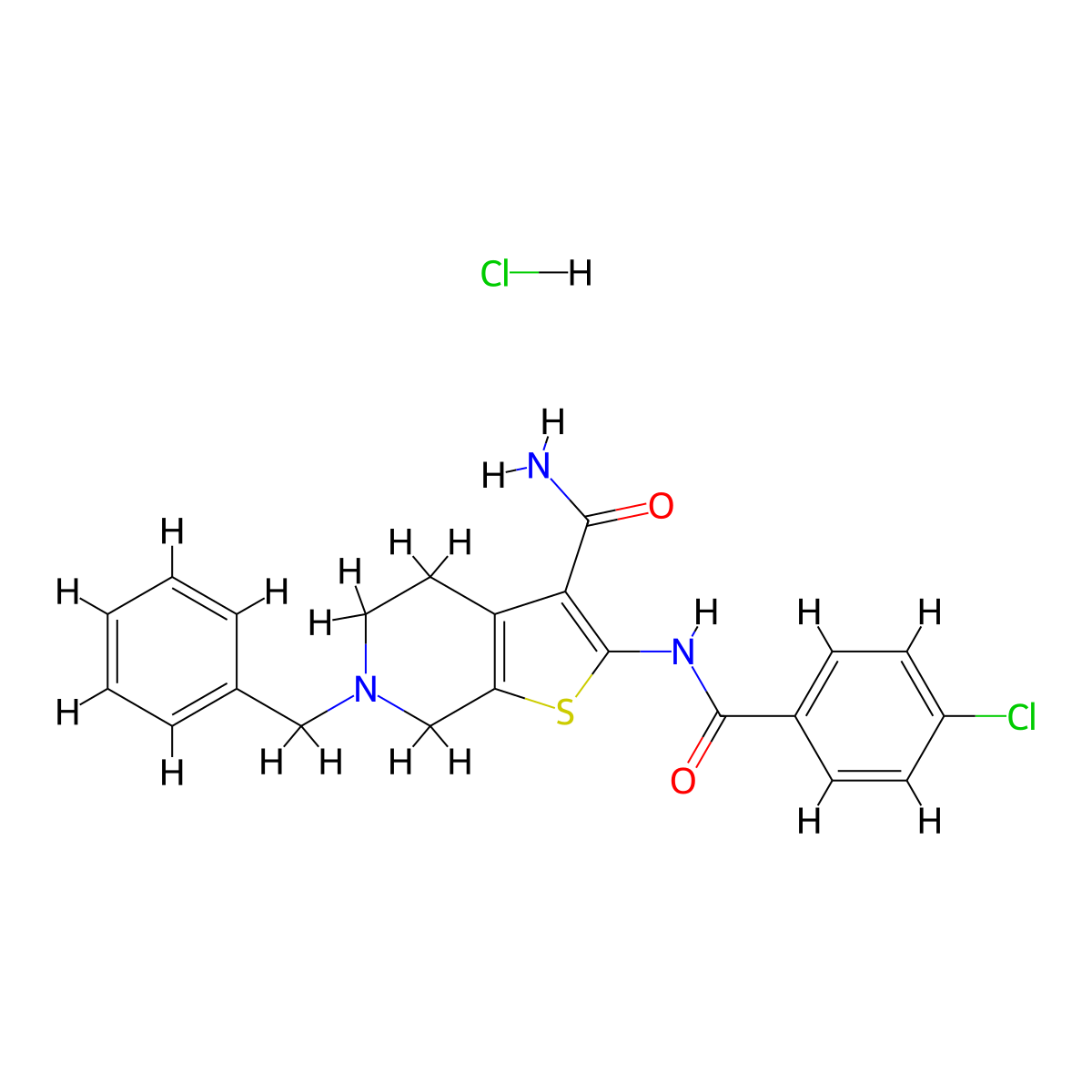 6-Benzyl-2-(4-chlorobenzamido)-4,5,6,7-tetrahydrothieno[2,3-c]pyridine-3-carboxamide hydrochloride molecular structure, CAS 1215660-08-4