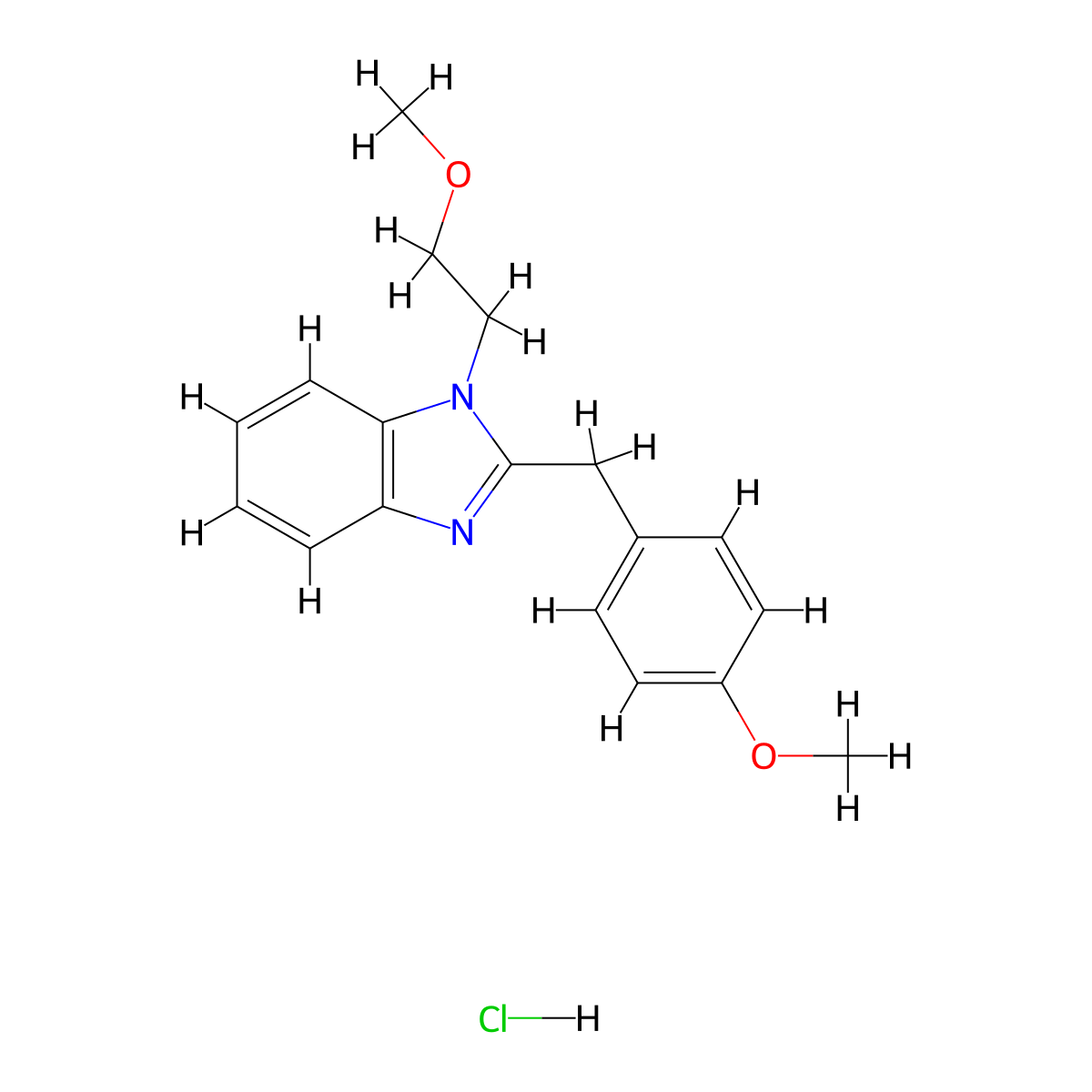 2-(4-methoxybenzyl)-1-(2-methoxyethyl)-1H-benzo[d]imidazole hydrochloride molecular structure, CAS 1215660-16-4