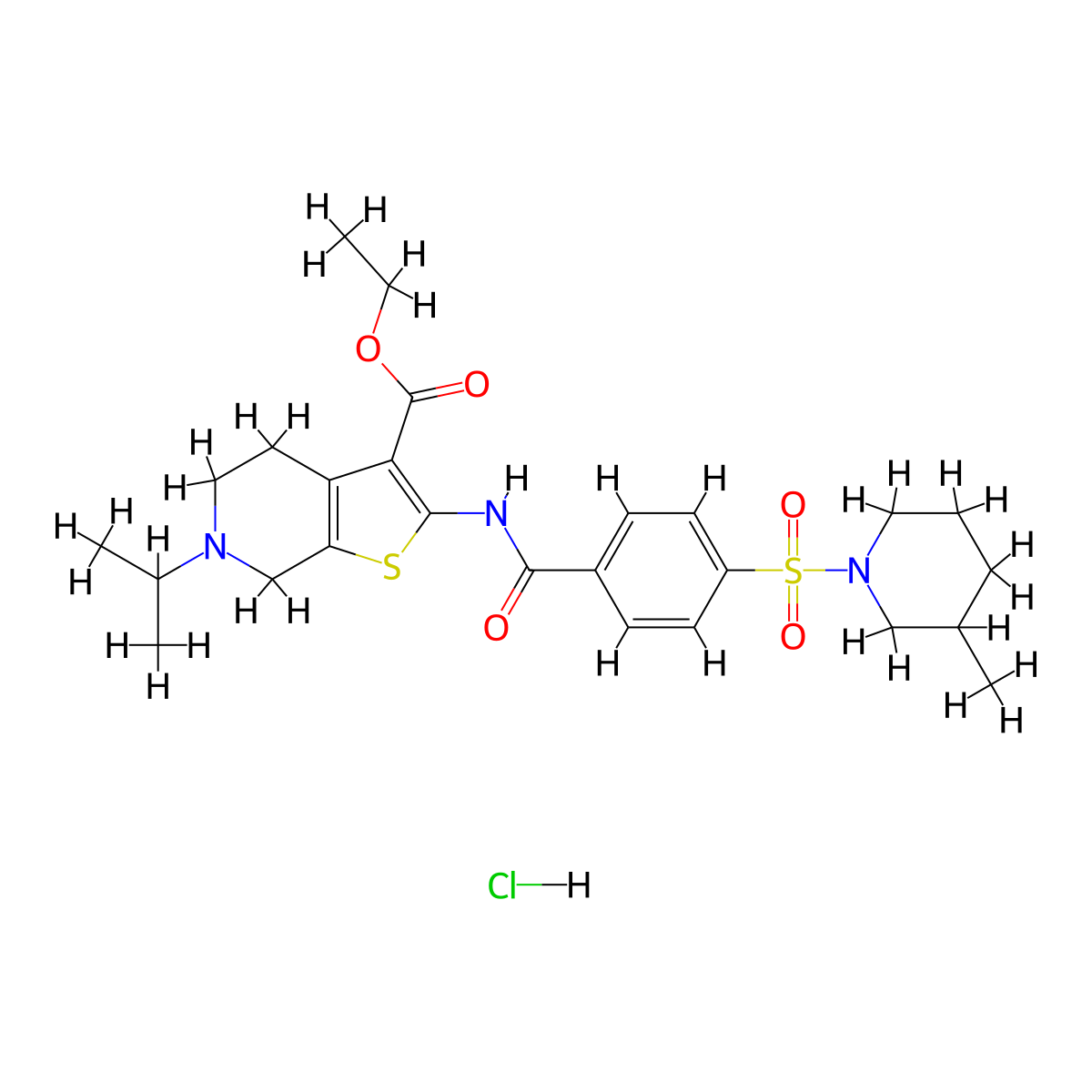 Ethyl 6-isopropyl-2-(4-((3-methylpiperidin-1-yl)sulfonyl)benzamido)-4,5,6,7-tetrahydrothieno[2,3-c]pyridine-3-carboxylate hydrochloride molecular structure, CAS 1215661-25-8