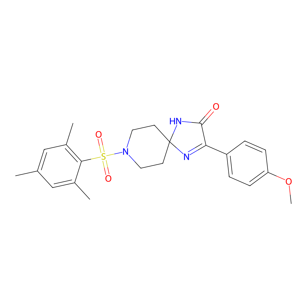 8-(Mesitylsulfonyl)-3-(4-methoxyphenyl)-1,4,8-triazaspiro[4.5]dec-3-en-2-one molecular structure, CAS 1215662-79-5