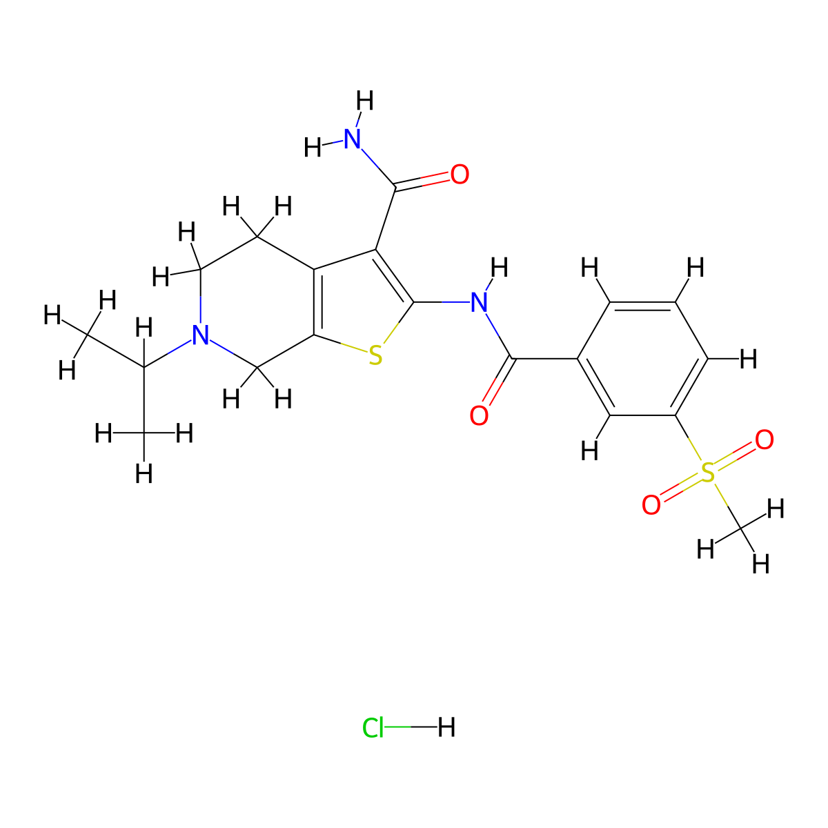 6-Isopropyl-2-(3-(methylsulfonyl)benzamido)-4,5,6,7-tetrahydrothieno[2,3-c]pyridine-3-carboxamide hydrochloride molecular structure, CAS 1215669-07-0
