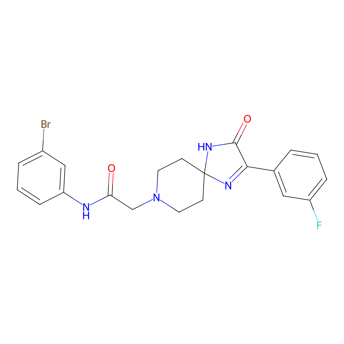 N-(3-bromophenyl)-2-[2-(3-fluorophenyl)-3-oxo-1,4,8-triazaspiro[4.5]dec-1-en-8-yl]acetamide molecular structure, CAS 1215669-11-6