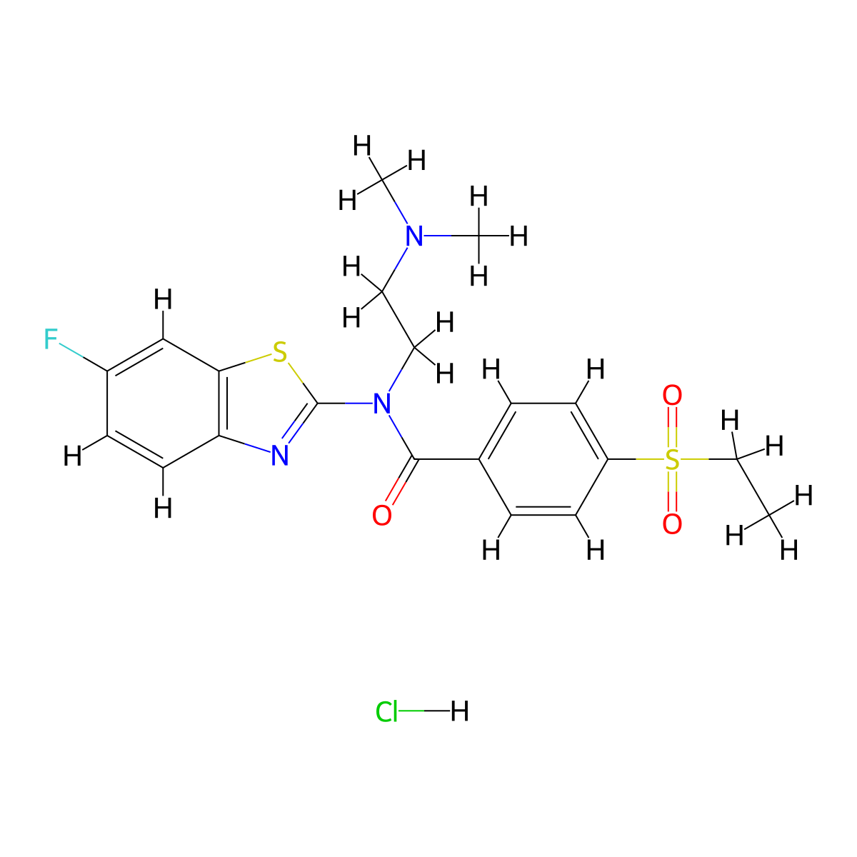 N-(2-(dimethylamino)ethyl)-4-(ethylsulfonyl)-N-(6-fluorobenzo[d]thiazol-2-yl)benzamide hydrochloride molecular structure, CAS 1215679-96-1