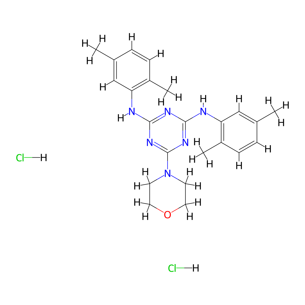 N2,N4-bis(2,5-dimethylphenyl)-6-morpholino-1,3,5-triazine-2,4-diamine dihydrochloride molecular structure, CAS 1215684-41-5