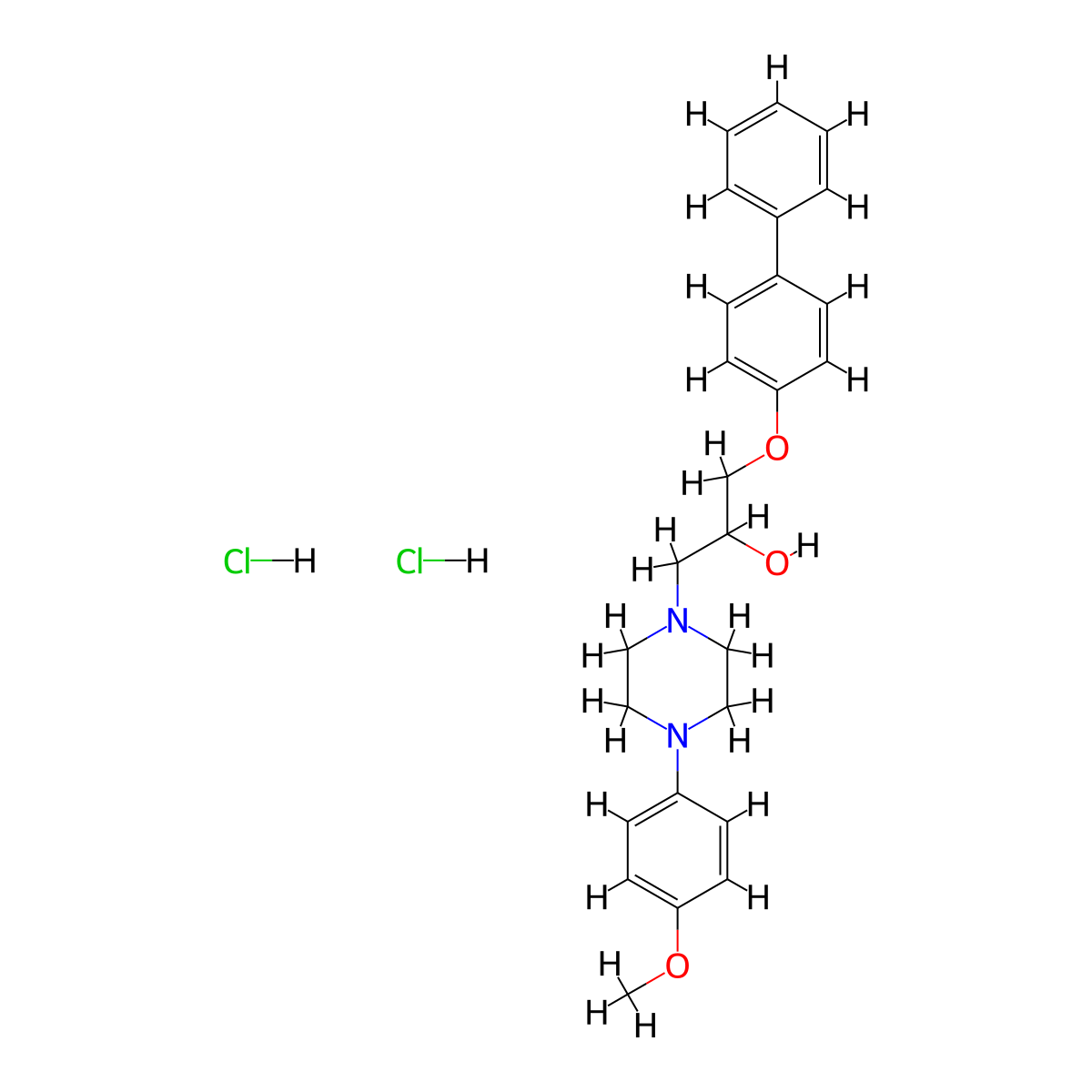 1-([1,1'-Biphenyl]-4-yloxy)-3-(4-(4-methoxyphenyl)piperazin-1-yl)propan-2-ol dihydrochloride molecular structure, CAS 1215684-90-4