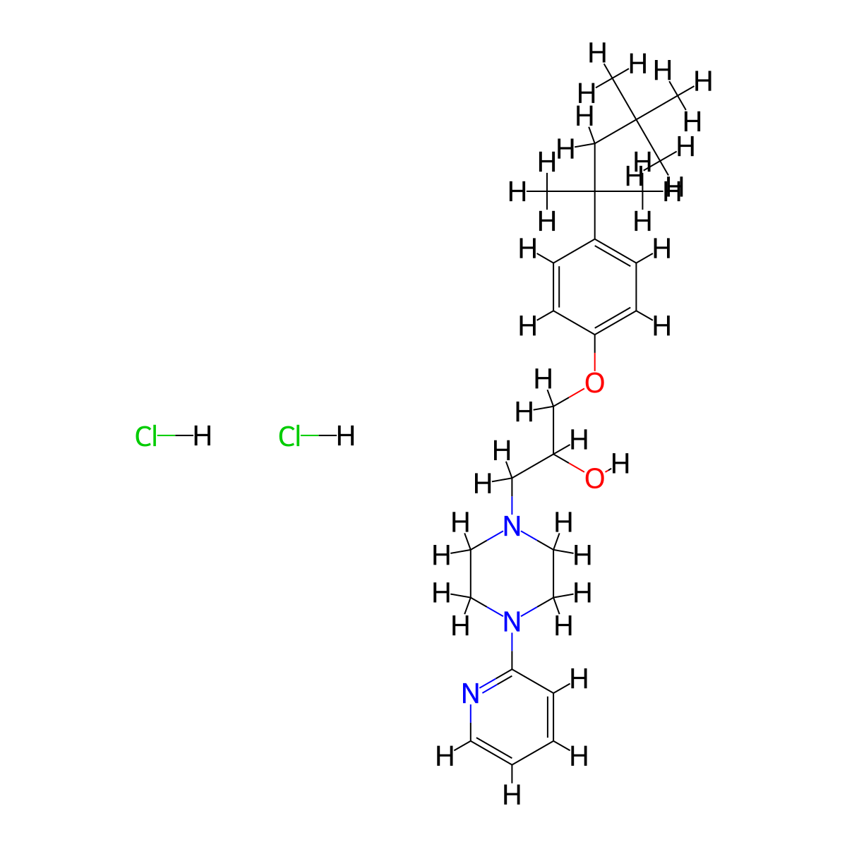 1-(4-(Pyridin-2-yl)piperazin-1-yl)-3-(4-(2,4,4-trimethylpentan-2-yl)phenoxy)propan-2-ol dihydrochloride molecular structure, CAS 1215685-03-2