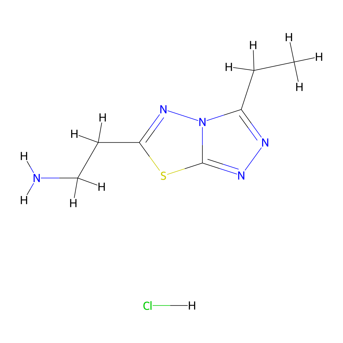 2-{3-Ethyl-[1,2,4]triazolo[3,4-b][1,3,4]thiadiazol-6-yl}ethan-1-amine hydrochloride molecular structure, CAS 1215685-33-8