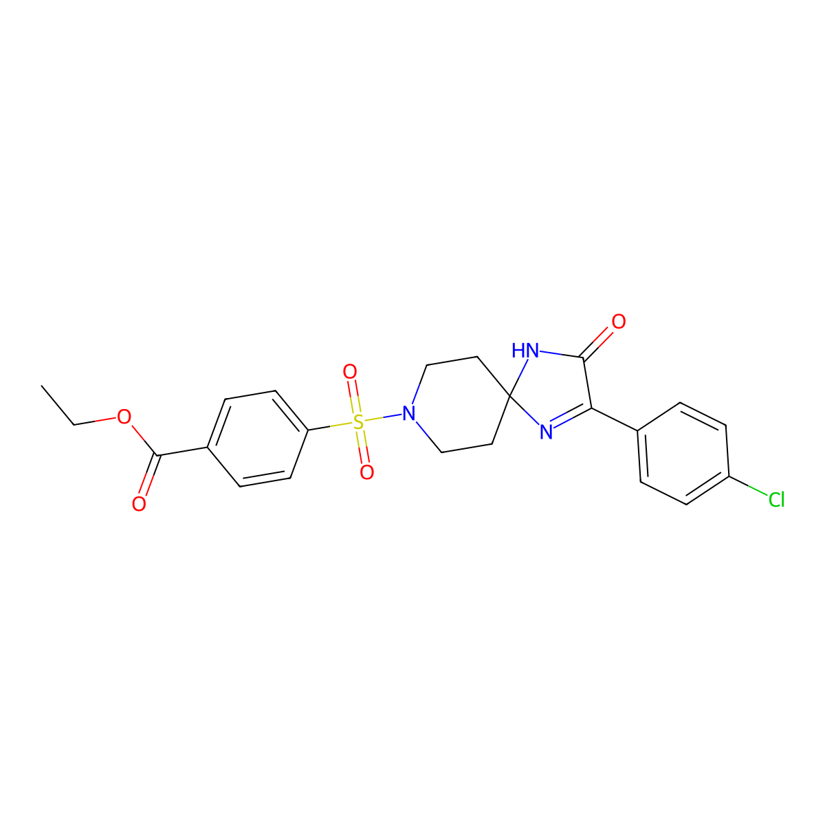 Ethyl 4-{[2-(4-chlorophenyl)-3-oxo-1,4,8-triazaspiro[4.5]dec-1-en-8-yl]sulfonyl}benzoate molecular structure, CAS 1215685-91-8