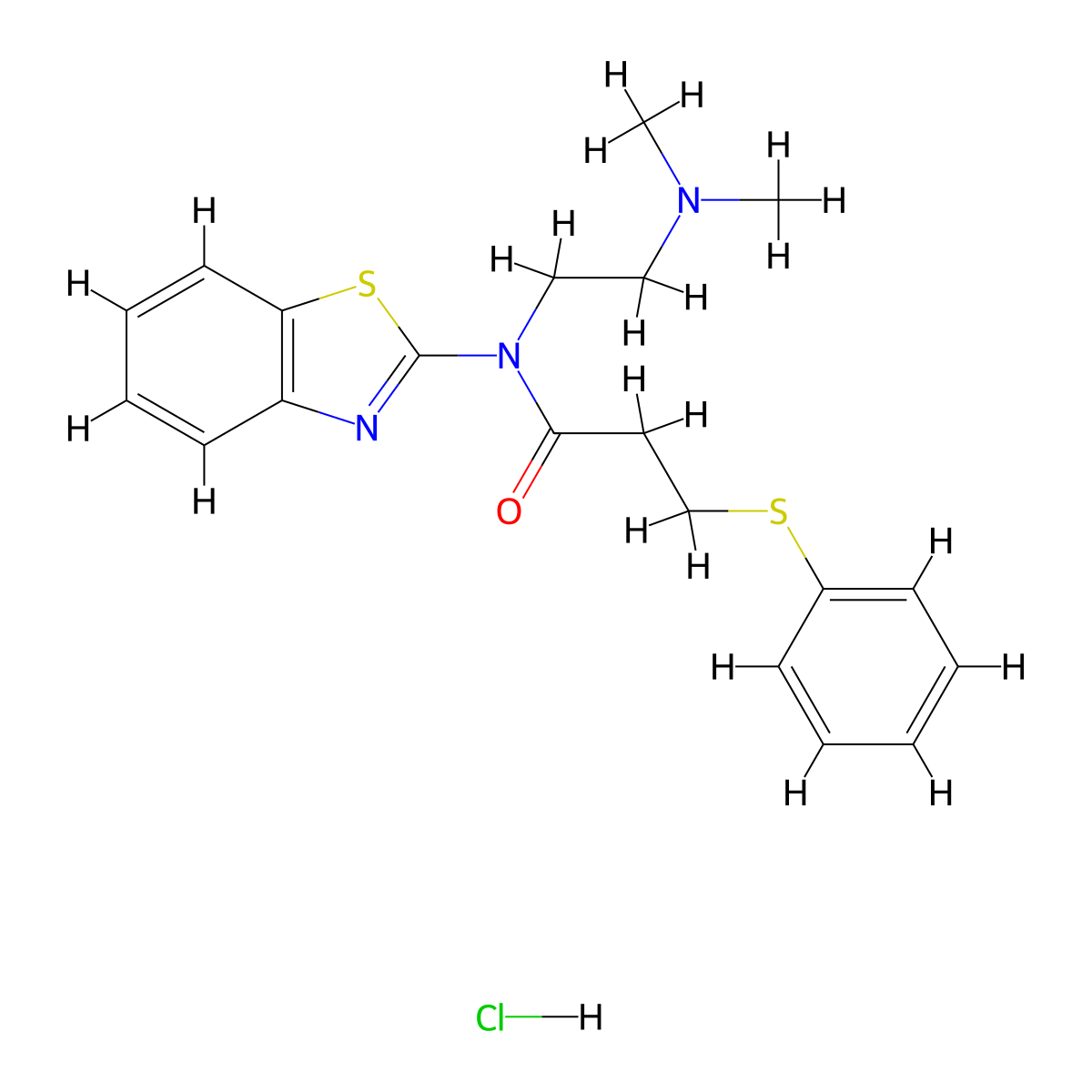 N-(benzo[d]thiazol-2-yl)-N-(2-(dimethylamino)ethyl)-3-(phenylthio)propanamide hydrochloride molecular structure, CAS 1215686-33-1