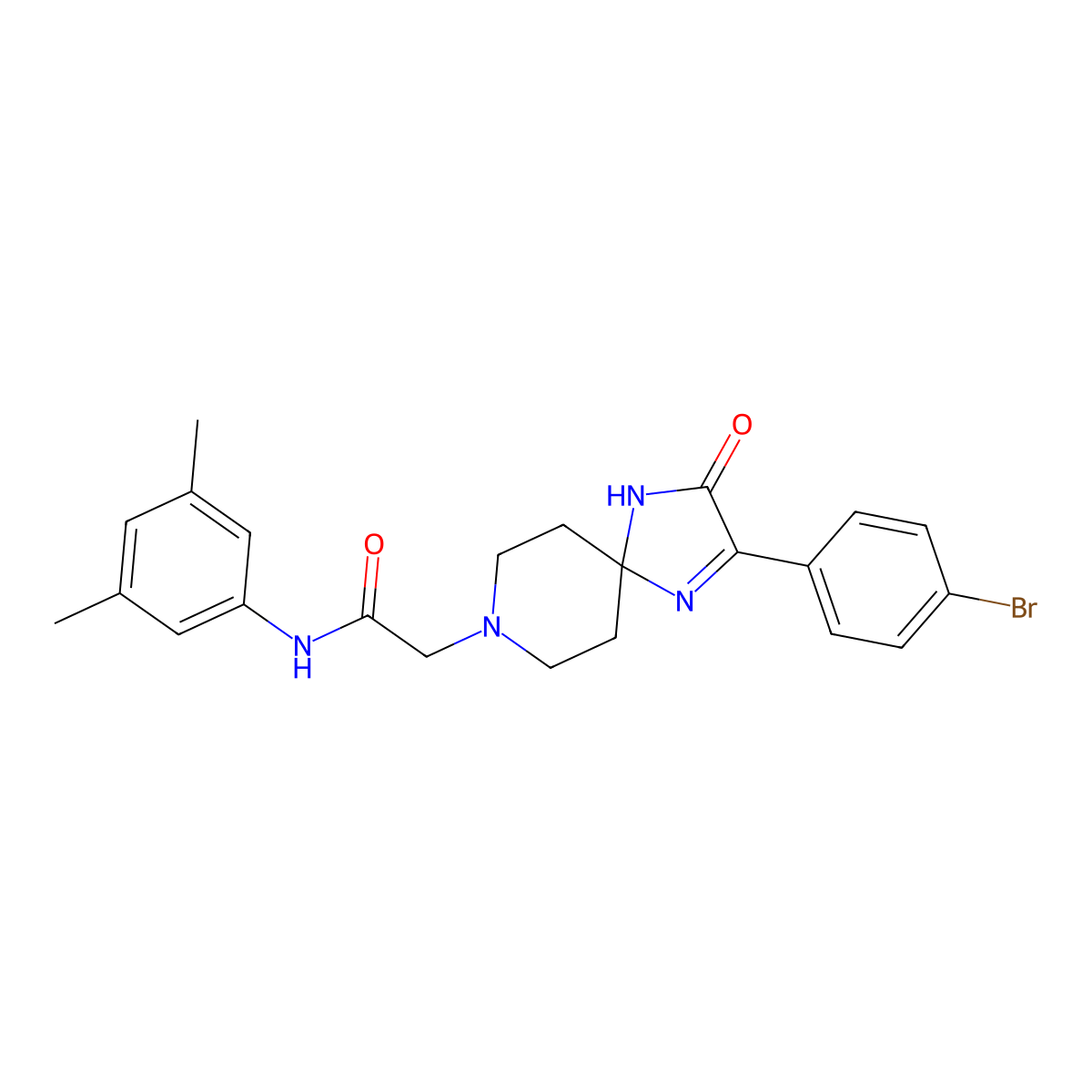 2-(2-(4-bromophenyl)-3-oxo-1,4,8-triazaspiro[4.5]dec-1-en-8-yl)-N-(3,5-dimethylphenyl)acetamide molecular structure, CAS 1215687-32-3