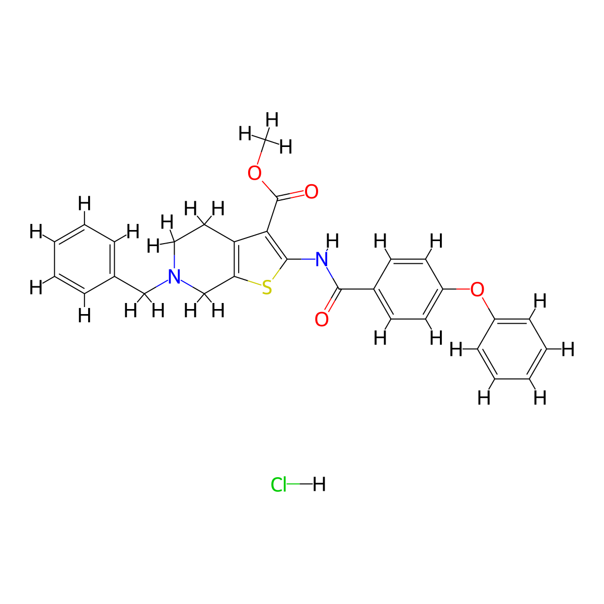 Methyl 6-benzyl-2-(4-phenoxybenzamido)-4,5,6,7-tetrahydrothieno[2,3-c]pyridine-3-carboxylate hydrochloride molecular structure, CAS 1215687-41-4
