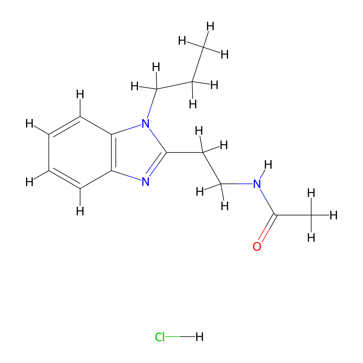 N-(2-(1-propyl-1H-benzo[d]imidazol-2-yl)ethyl)acetamide hydrochloride molecular structure, CAS 1215688-05-3