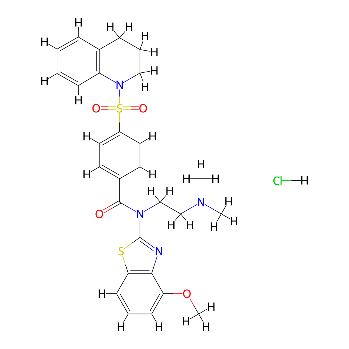 4-((3,4-dihydroquinolin-1(2H)-yl)sulfonyl)-N-(2-(dimethylamino)ethyl)-N-(4-methoxybenzo[d]thiazol-2-yl)benzamide hydrochloride molecular structure, CAS 1215691-45-4
