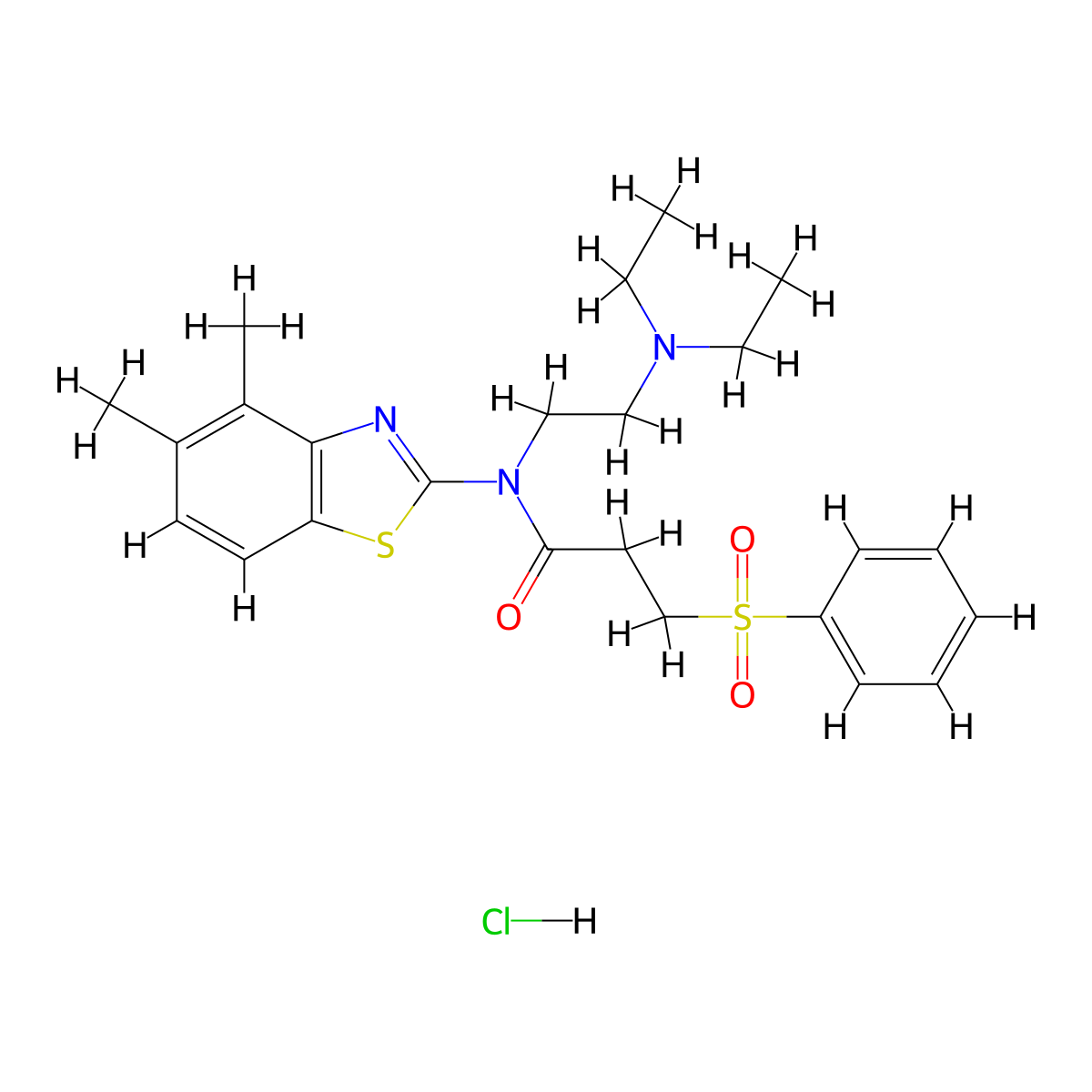 N-(2-(diethylamino)ethyl)-N-(4,5-dimethylbenzo[d]thiazol-2-yl)-3-(phenylsulfonyl)propanamide hydrochloride molecular structure, CAS 1215691-65-8