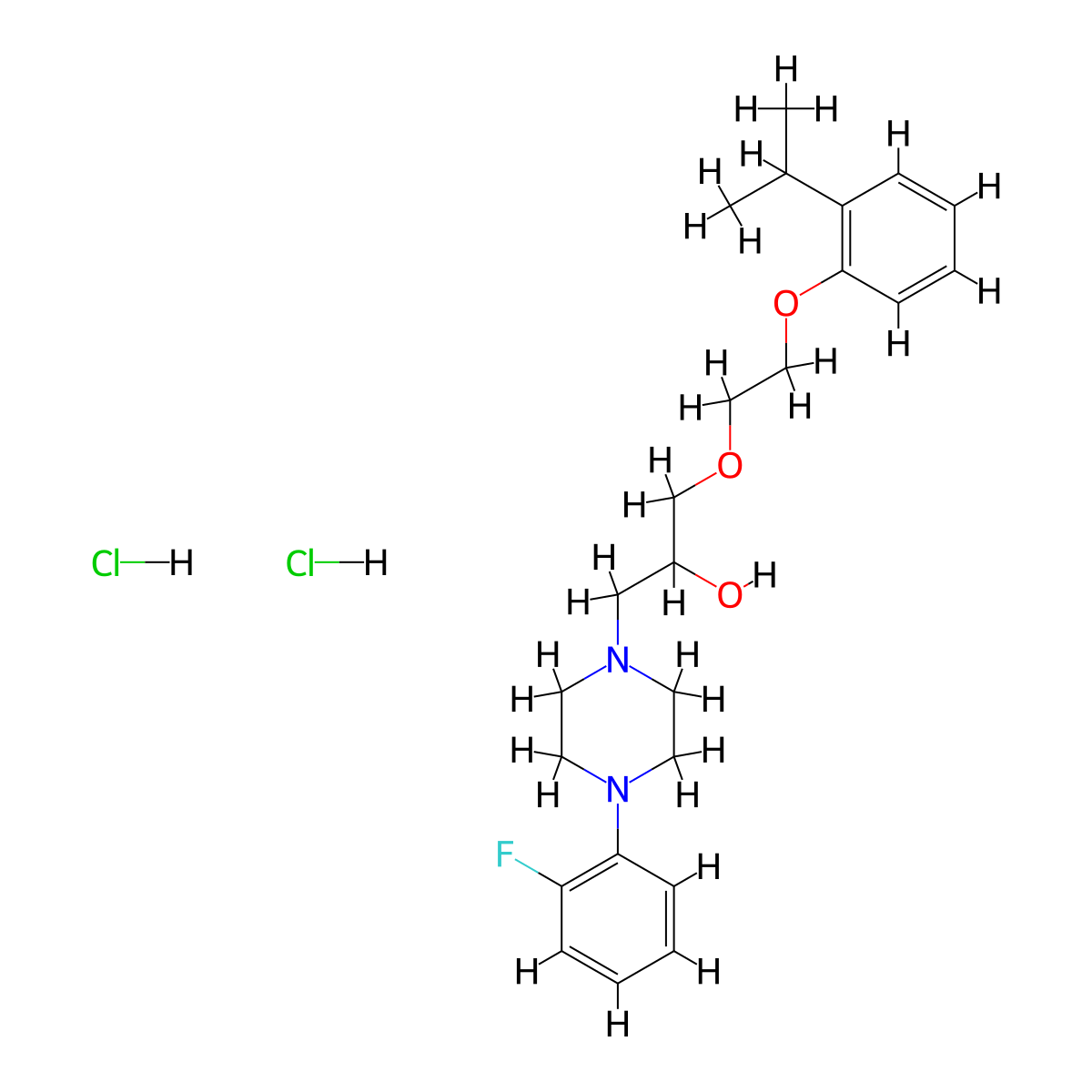 1-(4-(2-Fluorophenyl)piperazin-1-yl)-3-(2-(2-isopropylphenoxy)ethoxy)propan-2-ol dihydrochloride molecular structure, CAS 1215693-72-3