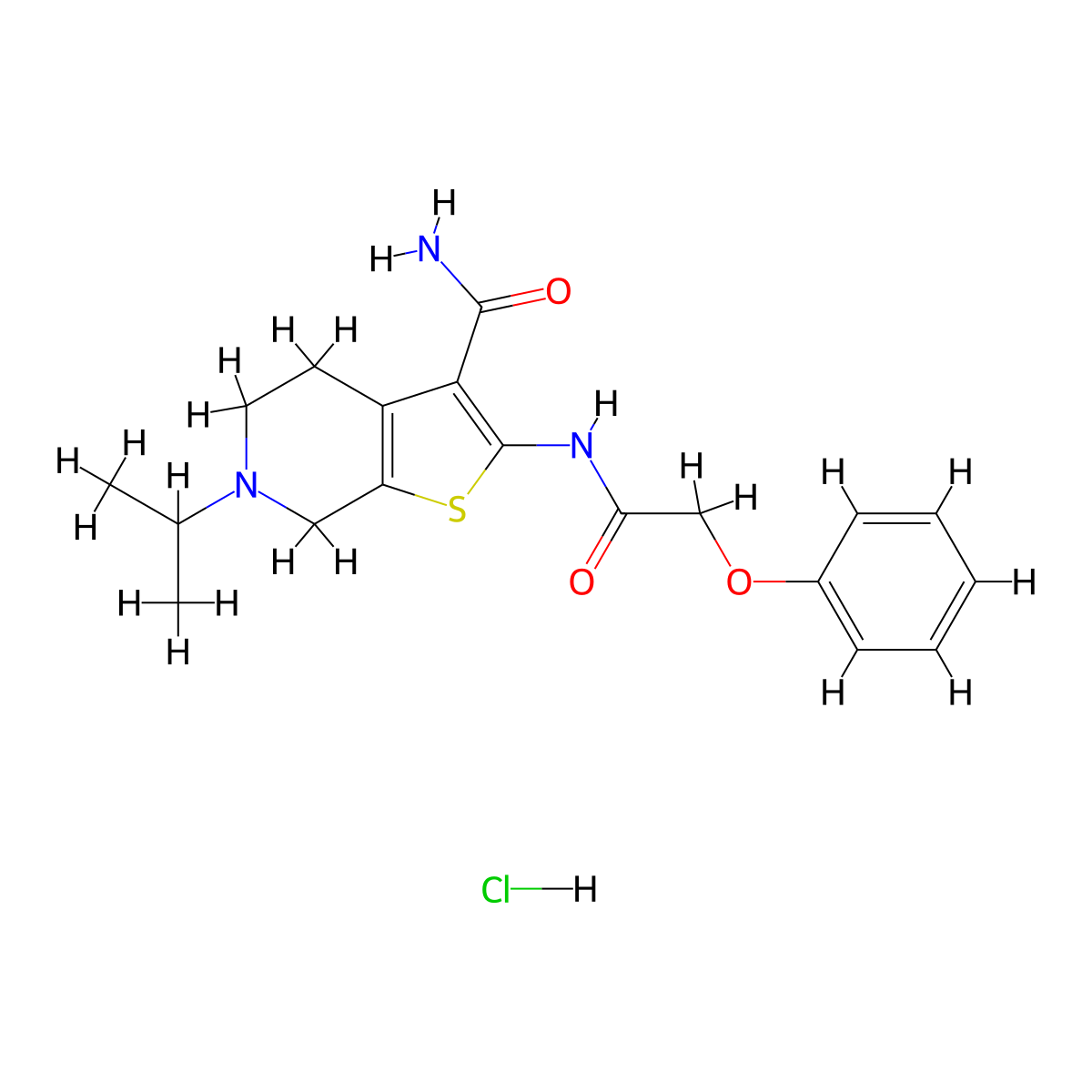 6-Isopropyl-2-(2-phenoxyacetamido)-4,5,6,7-tetrahydrothieno[2,3-c]pyridine-3-carboxamide hydrochloride molecular structure, CAS 1215696-84-6