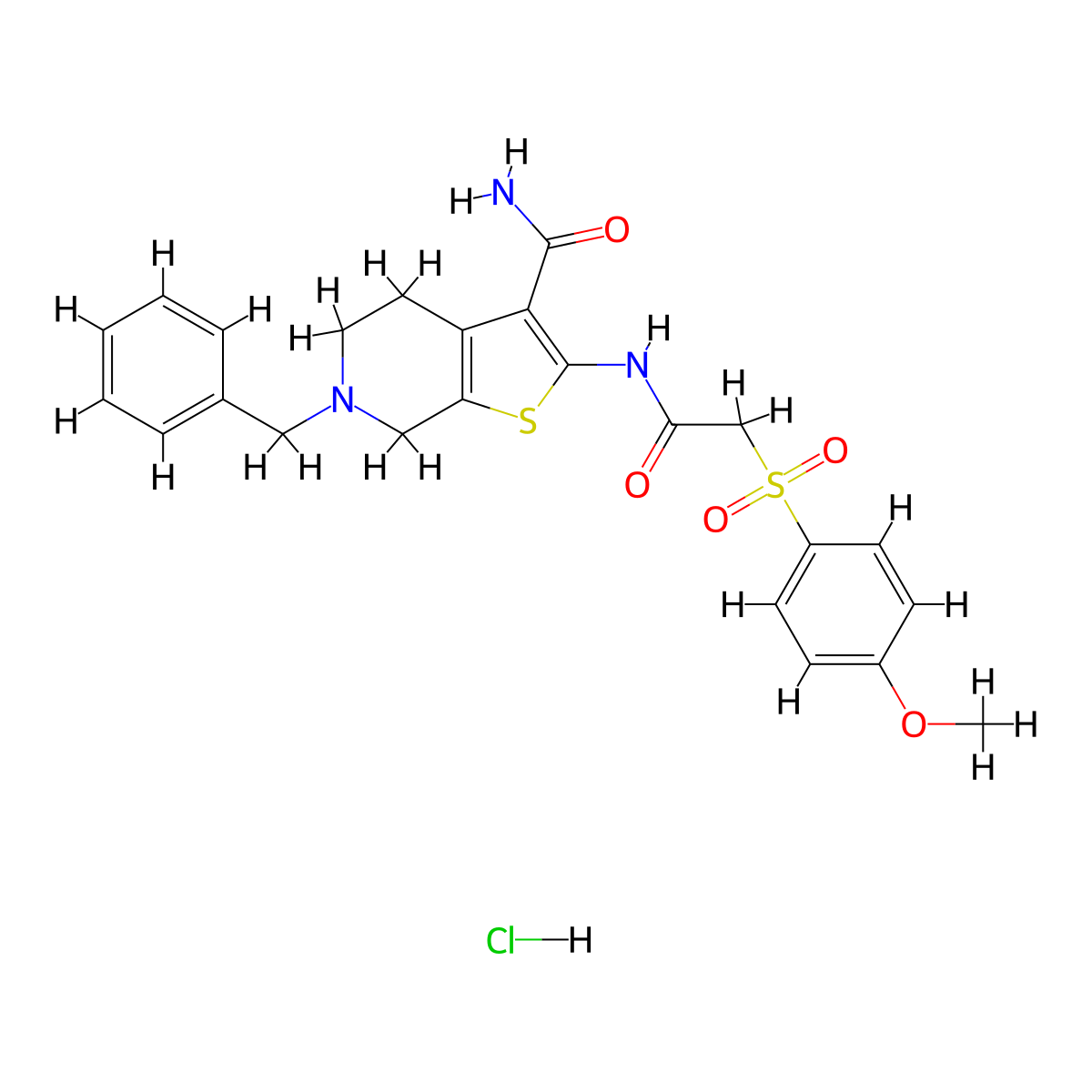 6-Benzyl-2-(2-((4-methoxyphenyl)sulfonyl)acetamido)-4,5,6,7-tetrahydrothieno[2,3-c]pyridine-3-carboxamide hydrochloride molecular structure, CAS 1215699-12-9