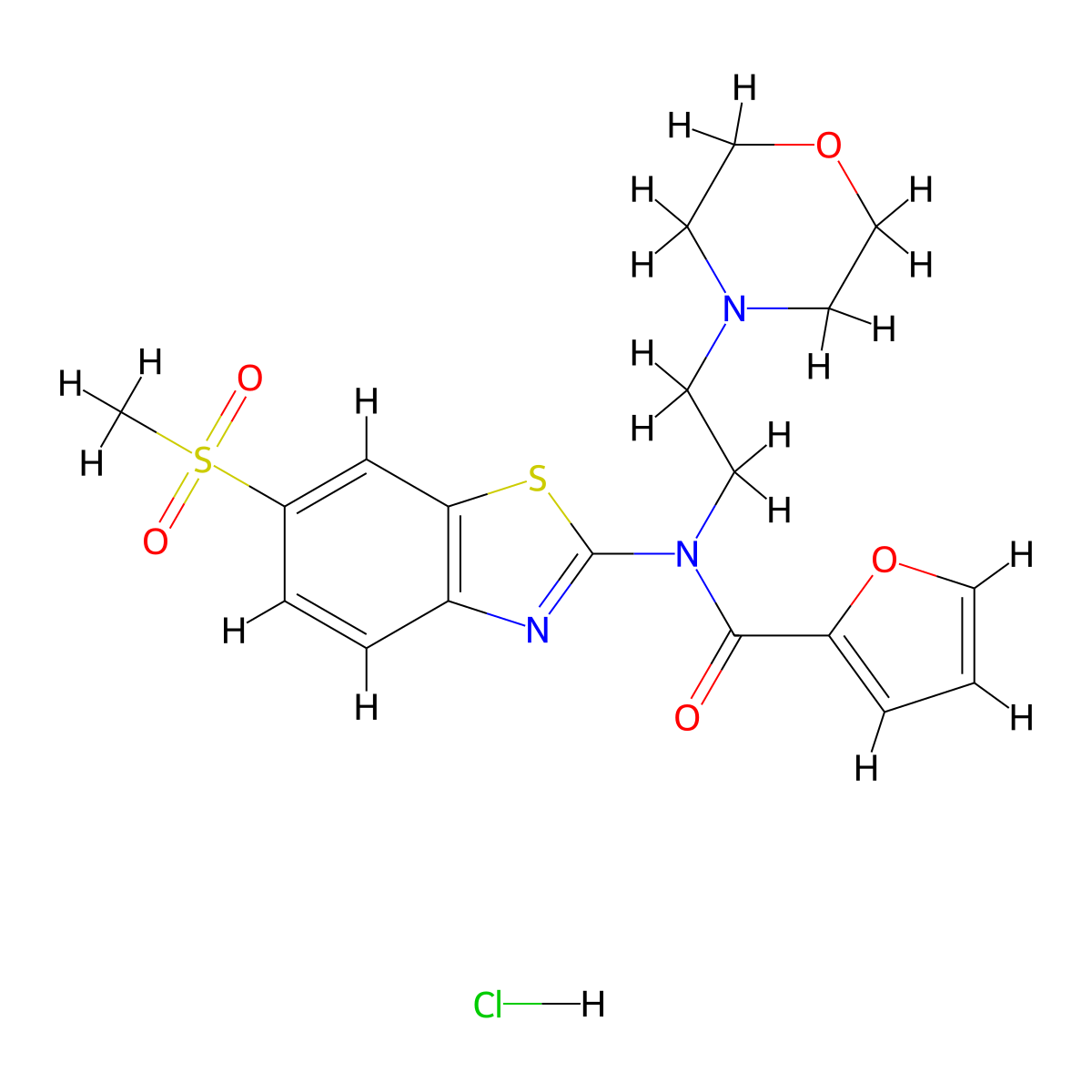 N-(6-(methylsulfonyl)benzo[d]thiazol-2-yl)-N-(2-morpholinoethyl)furan-2-carboxamide hydrochloride molecular structure, CAS 1215700-73-4