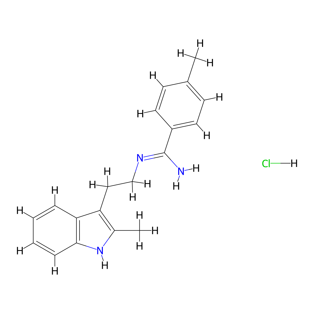 4-methyl-N-(2-(2-methyl-1H-indol-3-yl)ethyl)benzimidamide hydrochloride molecular structure, CAS 1215701-85-1