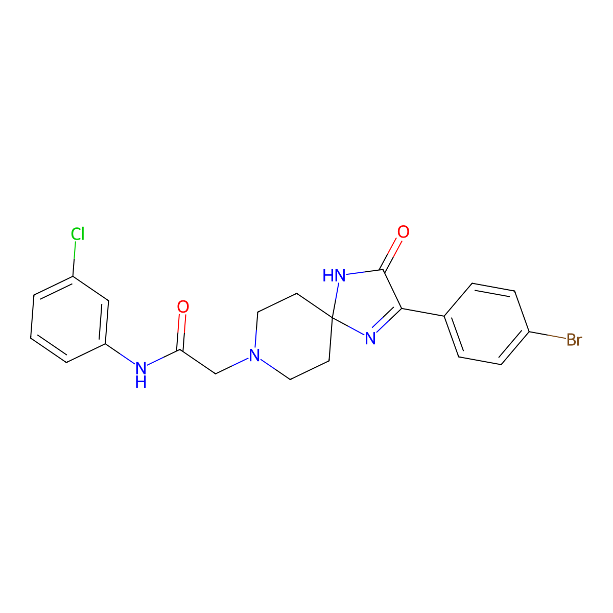 2-(2-(4-bromophenyl)-3-oxo-1,4,8-triazaspiro[4.5]dec-1-en-8-yl)-N-(3-chlorophenyl)acetamide molecular structure, CAS 1215705-11-5