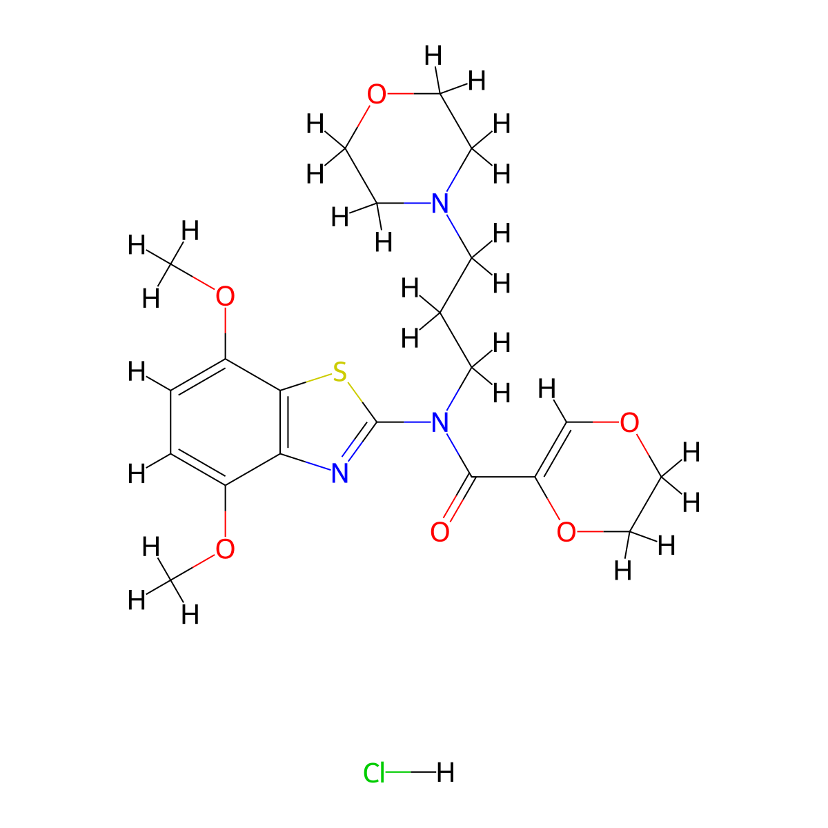 N-(4,7-dimethoxybenzo[d]thiazol-2-yl)-N-(3-morpholinopropyl)-5,6-dihydro-1,4-dioxine-2-carboxamide hydrochloride molecular structure, CAS 1215705-78-4