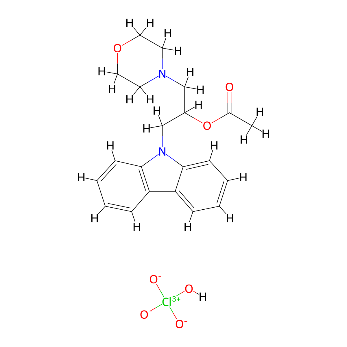 1-(9H-carbazol-9-yl)-3-morpholinopropan-2-yl acetate perchlorate molecular structure, CAS 1215706-40-3