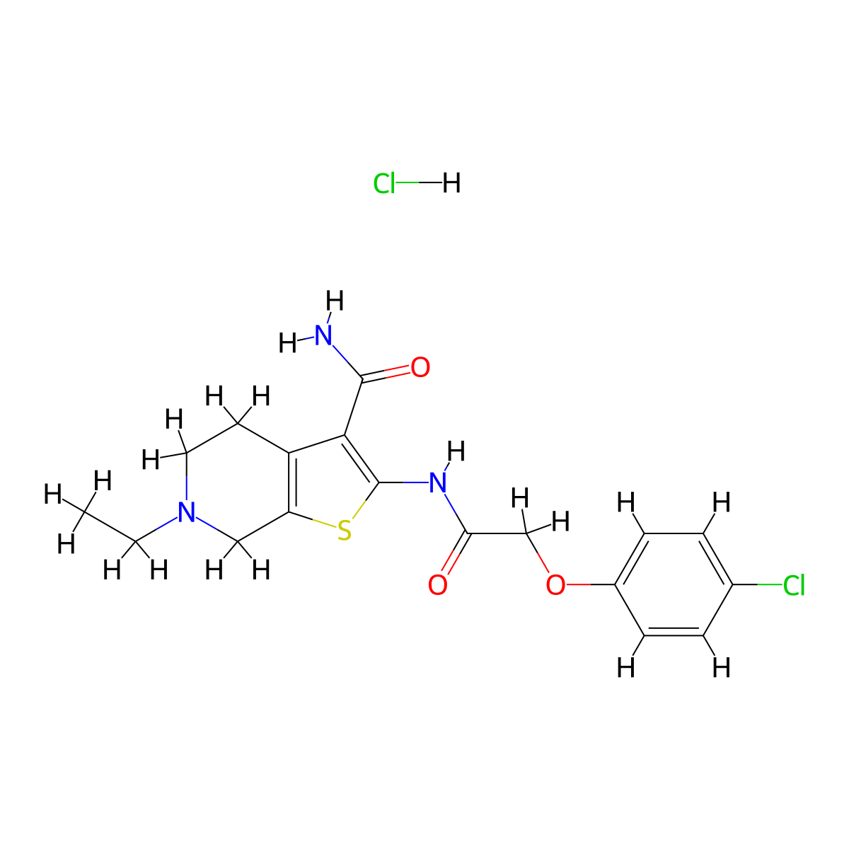 2-(2-(4-Chlorophenoxy)acetamido)-6-ethyl-4,5,6,7-tetrahydrothieno[2,3-c]pyridine-3-carboxamide hydrochloride molecular structure, CAS 1215707-26-8