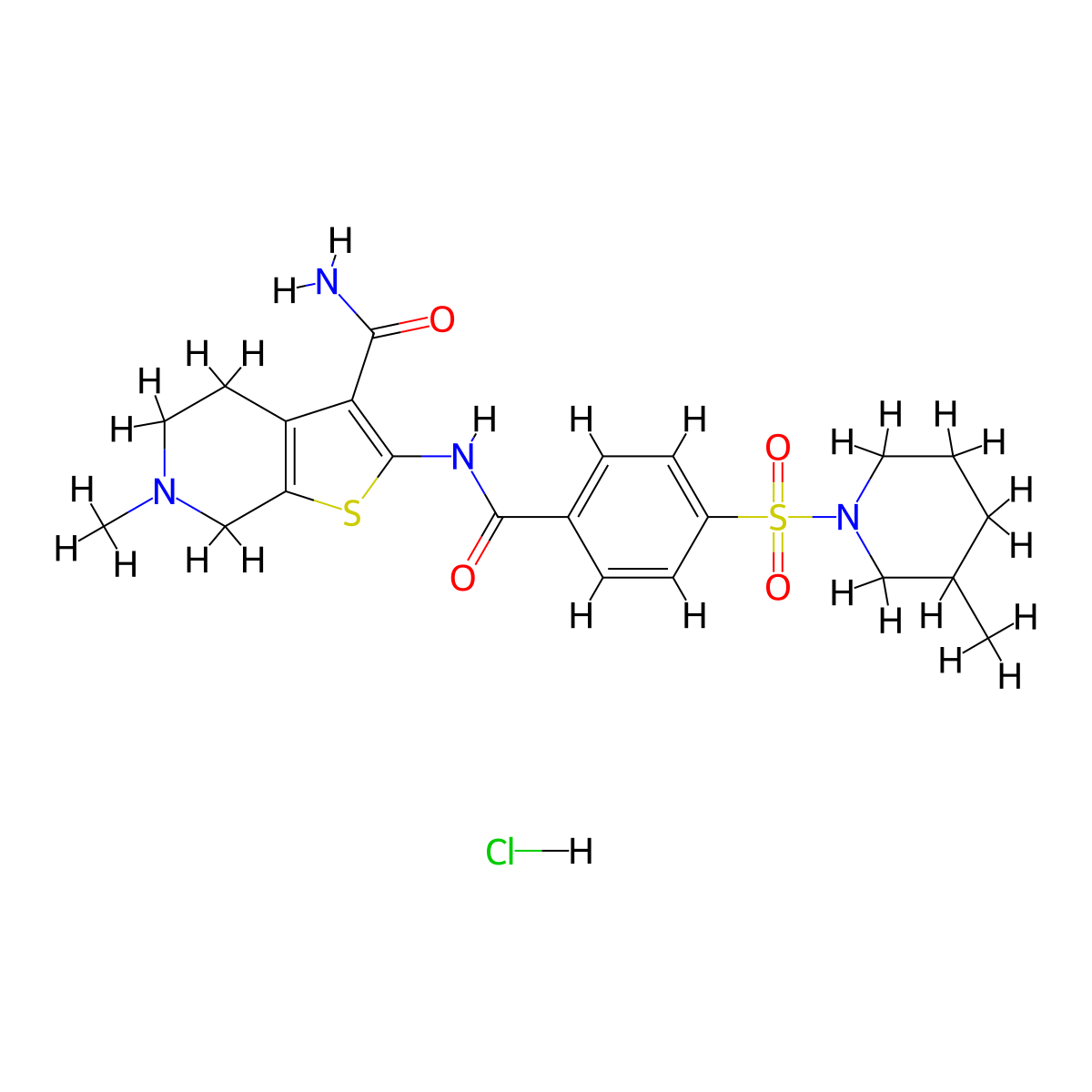 6-Methyl-2-(4-((3-methylpiperidin-1-yl)sulfonyl)benzamido)-4,5,6,7-tetrahydrothieno[2,3-c]pyridine-3-carboxamide hydrochloride molecular structure, CAS 1215707-73-5