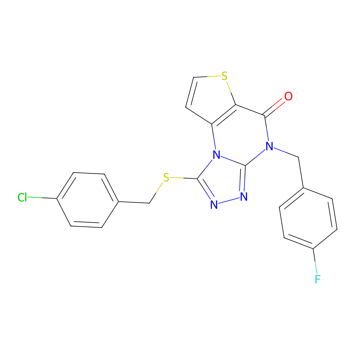 1-((4-chlorobenzyl)thio)-4-(4-fluorobenzyl)thieno[2,3-e][1,2,4]triazolo[4,3-a]pyrimidin-5(4H)-one molecular structure, CAS 1215709-08-2