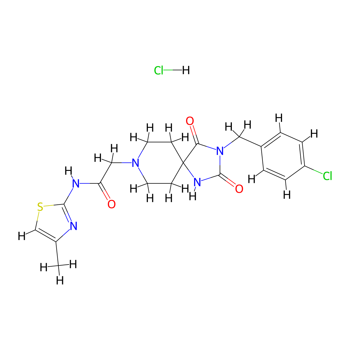 2-(3-(4-chlorobenzyl)-2,4-dioxo-1,3,8-triazaspiro[4.5]decan-8-yl)-N-(4-methylthiazol-2-yl)acetamide hydrochloride molecular structure, CAS 1215710-73-8