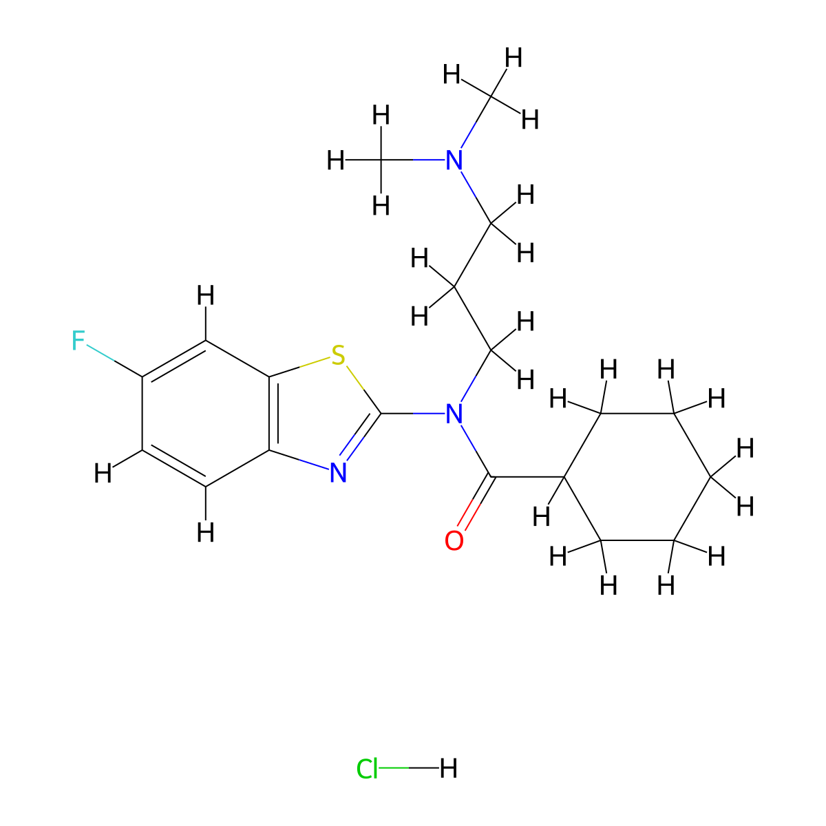 N-(3-(dimethylamino)propyl)-N-(6-fluorobenzo[d]thiazol-2-yl)cyclohexanecarboxamide hydrochloride molecular structure, CAS 1215718-57-2