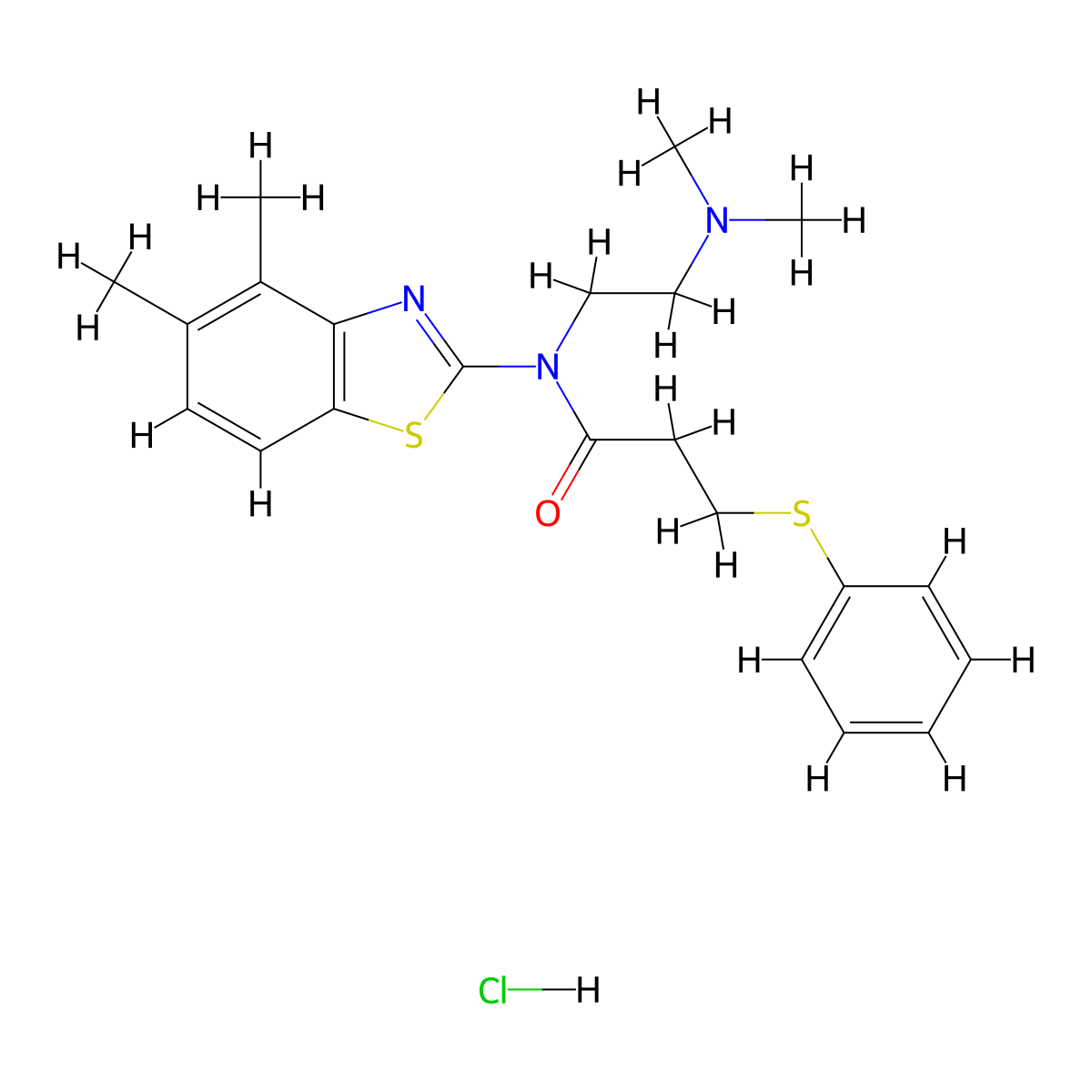 N-(2-(dimethylamino)ethyl)-N-(4,5-dimethylbenzo[d]thiazol-2-yl)-3-(phenylthio)propanamide hydrochloride molecular structure, CAS 1215718-98-1