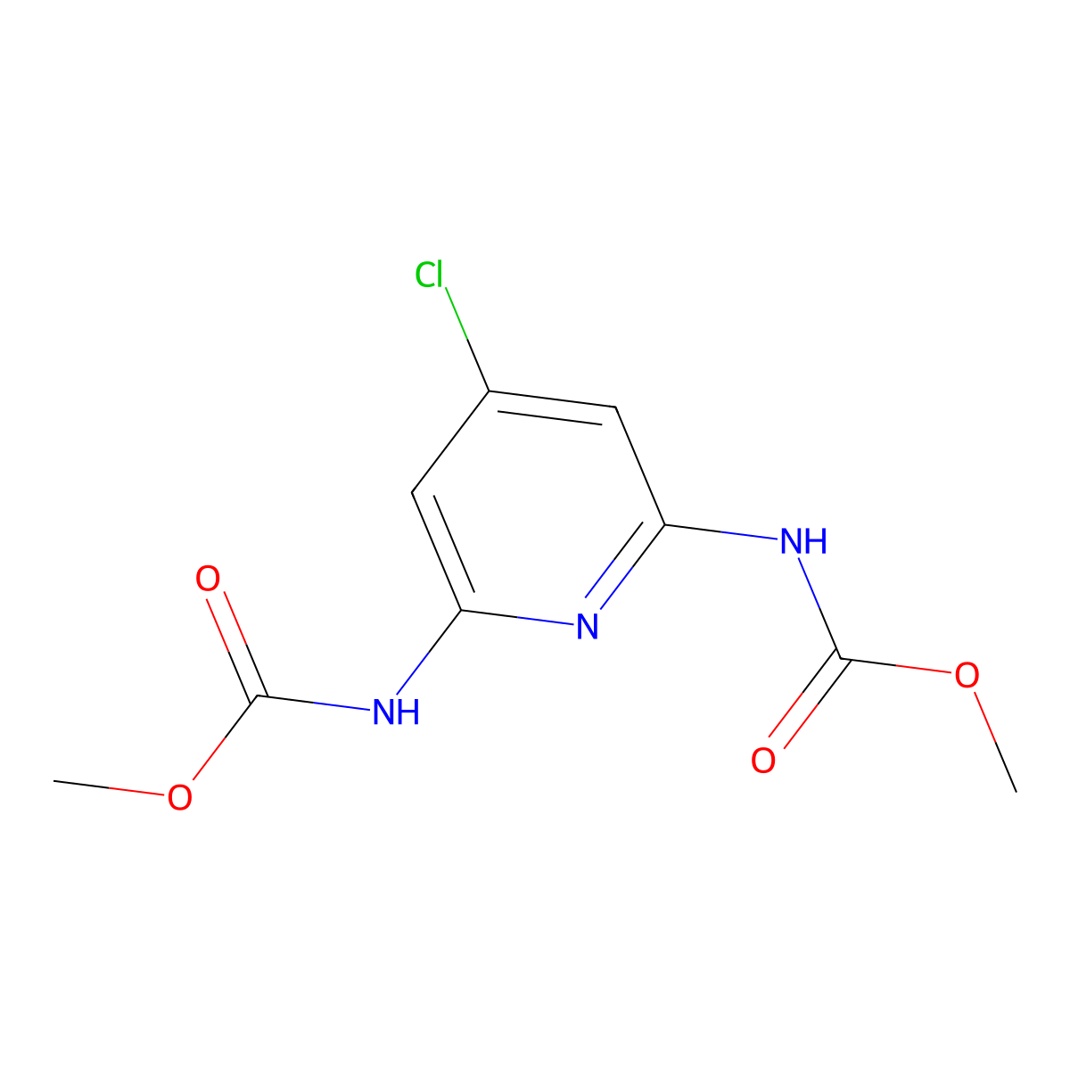 methyl N-[4-chloro-6-(methoxycarbonylamino)pyridin-2-yl]carbamate molecular structure, CAS 121572-37-0