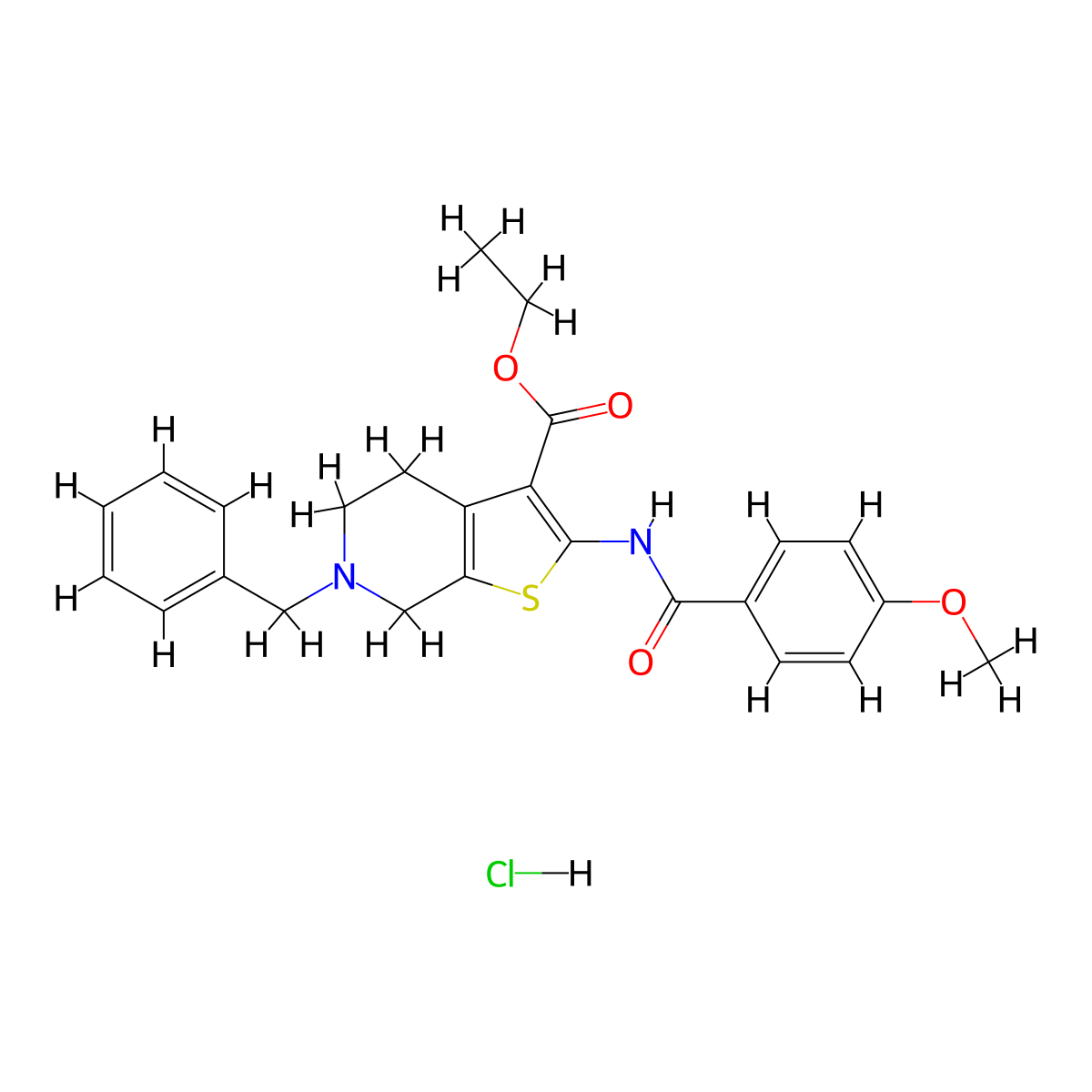 Ethyl 6-benzyl-2-(4-methoxybenzamido)-4,5,6,7-tetrahydrothieno[2,3-c]pyridine-3-carboxylate hydrochloride molecular structure, CAS 1215721-00-8