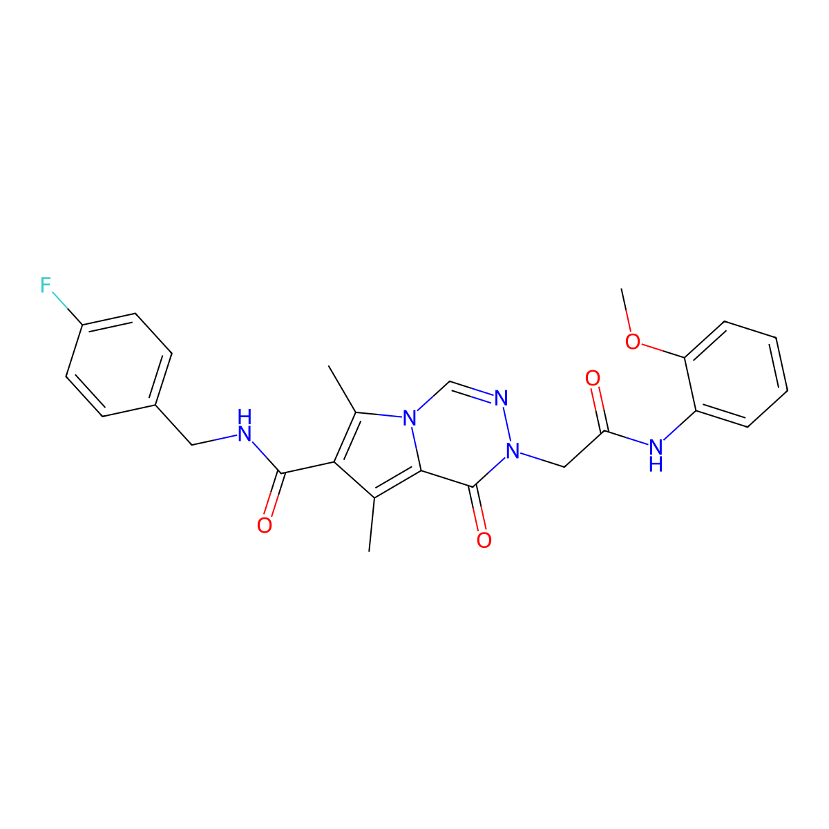 N-[(4-fluorophenyl)methyl]-2-{[(2-methoxyphenyl)carbamoyl]methyl}-6,8-dimethyl-1-oxo-1H,2H-pyrrolo[1,2-d][1,2,4]triazine-7-carboxamide molecular structure, CAS 1215723-05-9