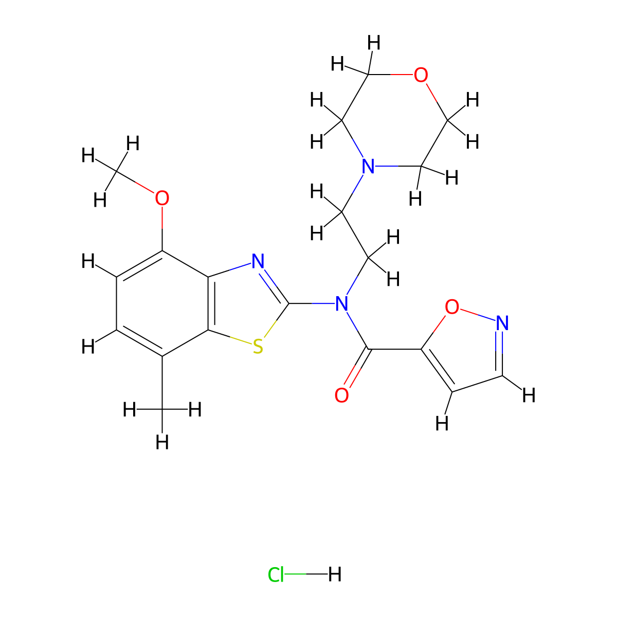 N-(4-methoxy-7-methylbenzo[d]thiazol-2-yl)-N-(2-morpholinoethyl)isoxazole-5-carboxamide hydrochloride molecular structure, CAS 1215725-10-2