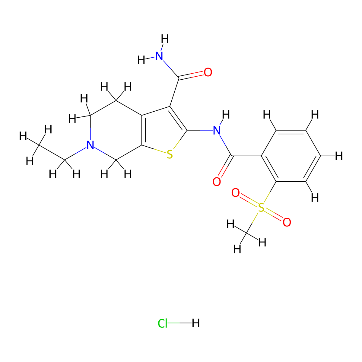 6-Ethyl-2-(2-(methylsulfonyl)benzamido)-4,5,6,7-tetrahydrothieno[2,3-c]pyridine-3-carboxamide hydrochloride molecular structure, CAS 1215726-72-9