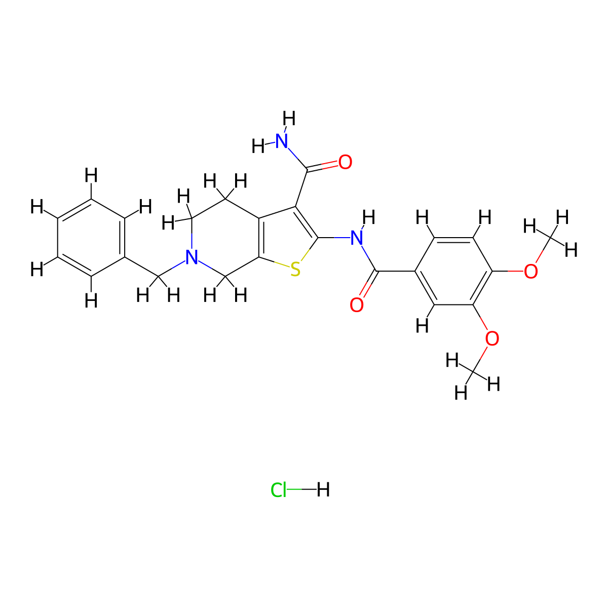 6-Benzyl-2-(3,4-dimethoxybenzamido)-4,5,6,7-tetrahydrothieno[2,3-c]pyridine-3-carboxamide hydrochloride molecular structure, CAS 1215726-96-7