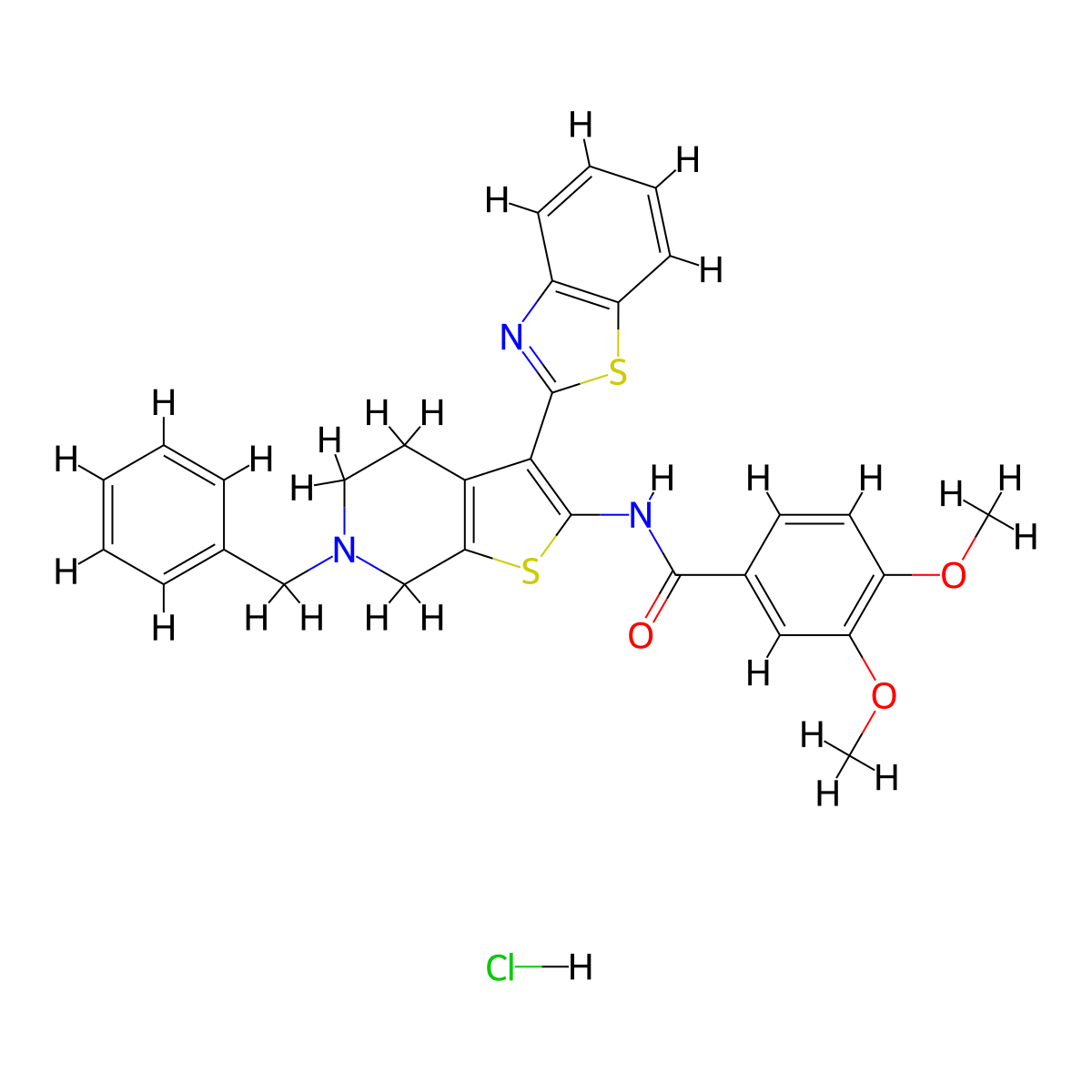 N-(3-(benzo[d]thiazol-2-yl)-6-benzyl-4,5,6,7-tetrahydrothieno[2,3-c]pyridin-2-yl)-3,4-dimethoxybenzamide hydrochloride molecular structure, CAS 1215727-41-5