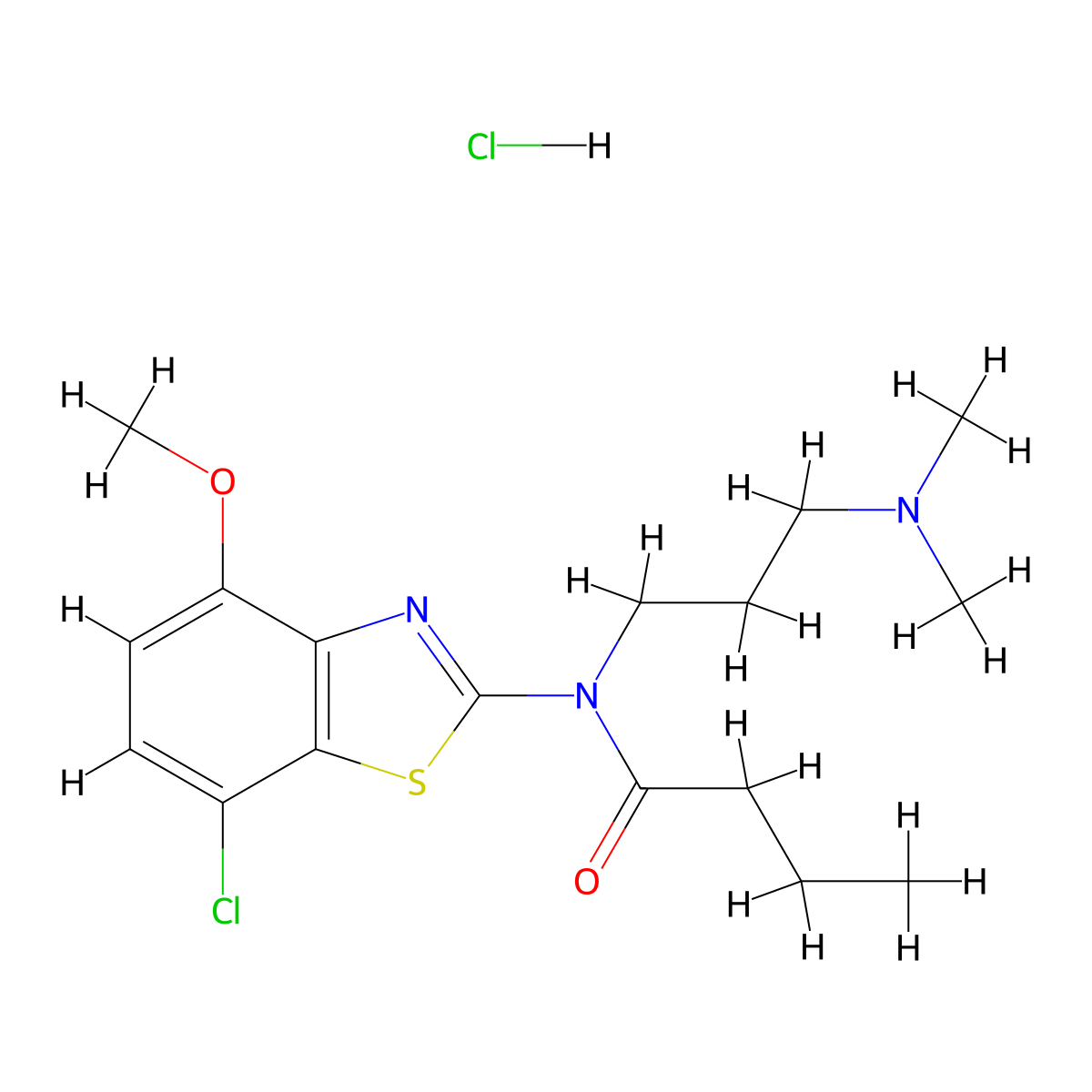 N-(7-chloro-4-methoxybenzo[d]thiazol-2-yl)-N-(3-(dimethylamino)propyl)butyramide hydrochloride molecular structure, CAS 1215728-21-4