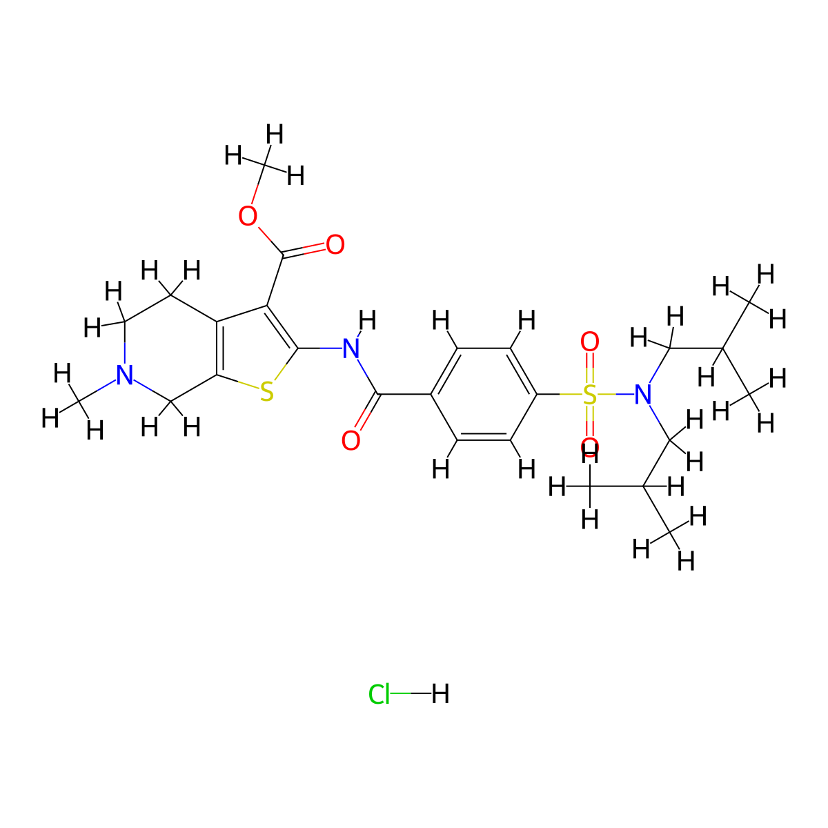 methyl 2-(4-(N,N-diisobutylsulfamoyl)benzamido)-6-methyl-4,5,6,7-tetrahydrothieno[2,3-c]pyridine-3-carboxylate hydrochloride molecular structure, CAS 1215728-67-8