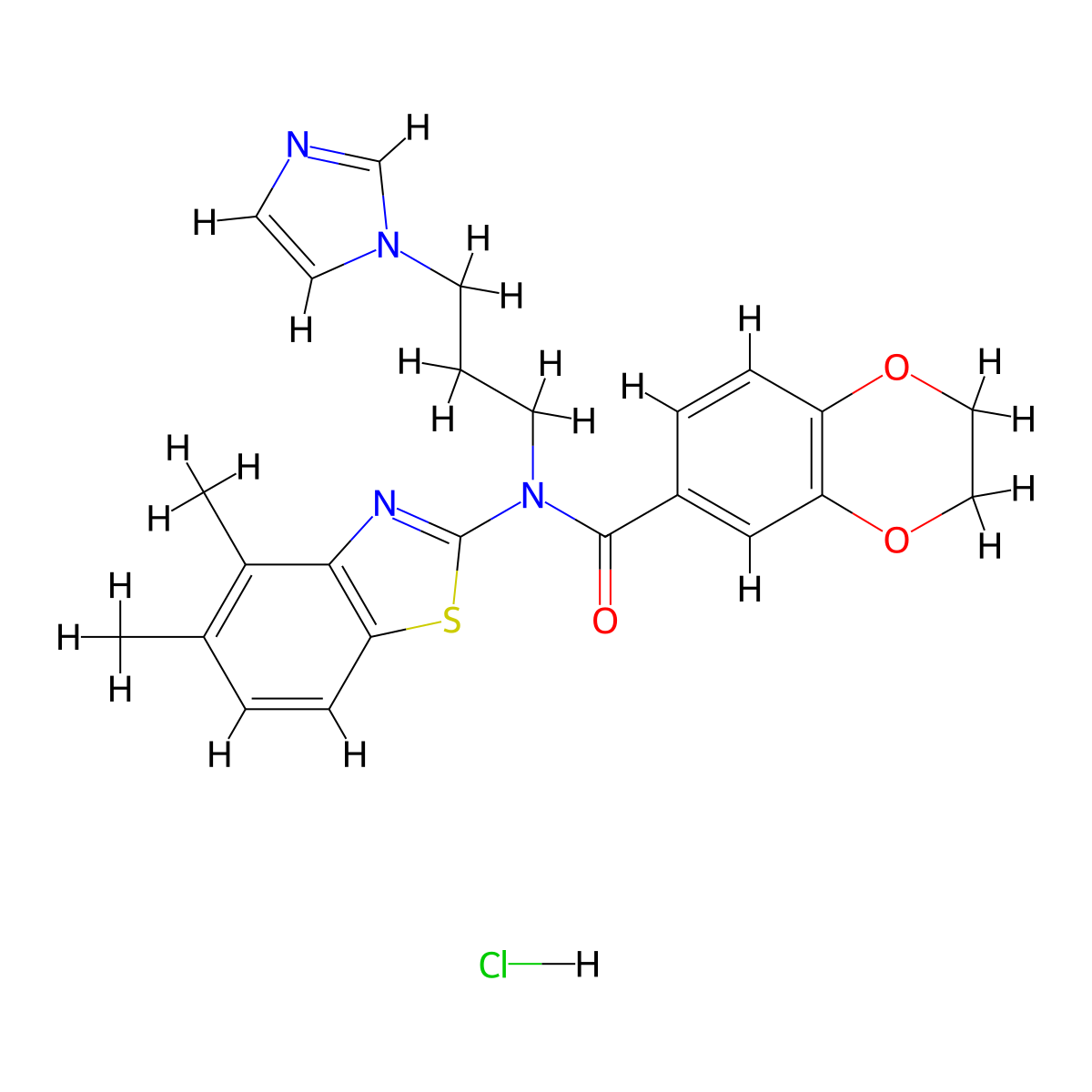 N-(3-(1H-imidazol-1-yl)propyl)-N-(4,5-dimethylbenzo[d]thiazol-2-yl)-2,3-dihydrobenzo[b][1,4]dioxine-6-carboxamide hydrochloride molecular structure, CAS 1215728-87-2