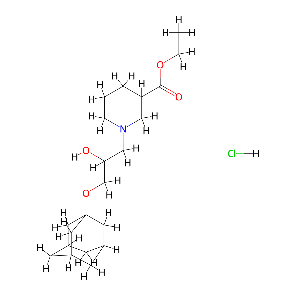 Ethyl 1-[3-(adamantan-1-yloxy)-2-hydroxypropyl]piperidine-3-carboxylate hydrochloride molecular structure, CAS 1215729-09-1