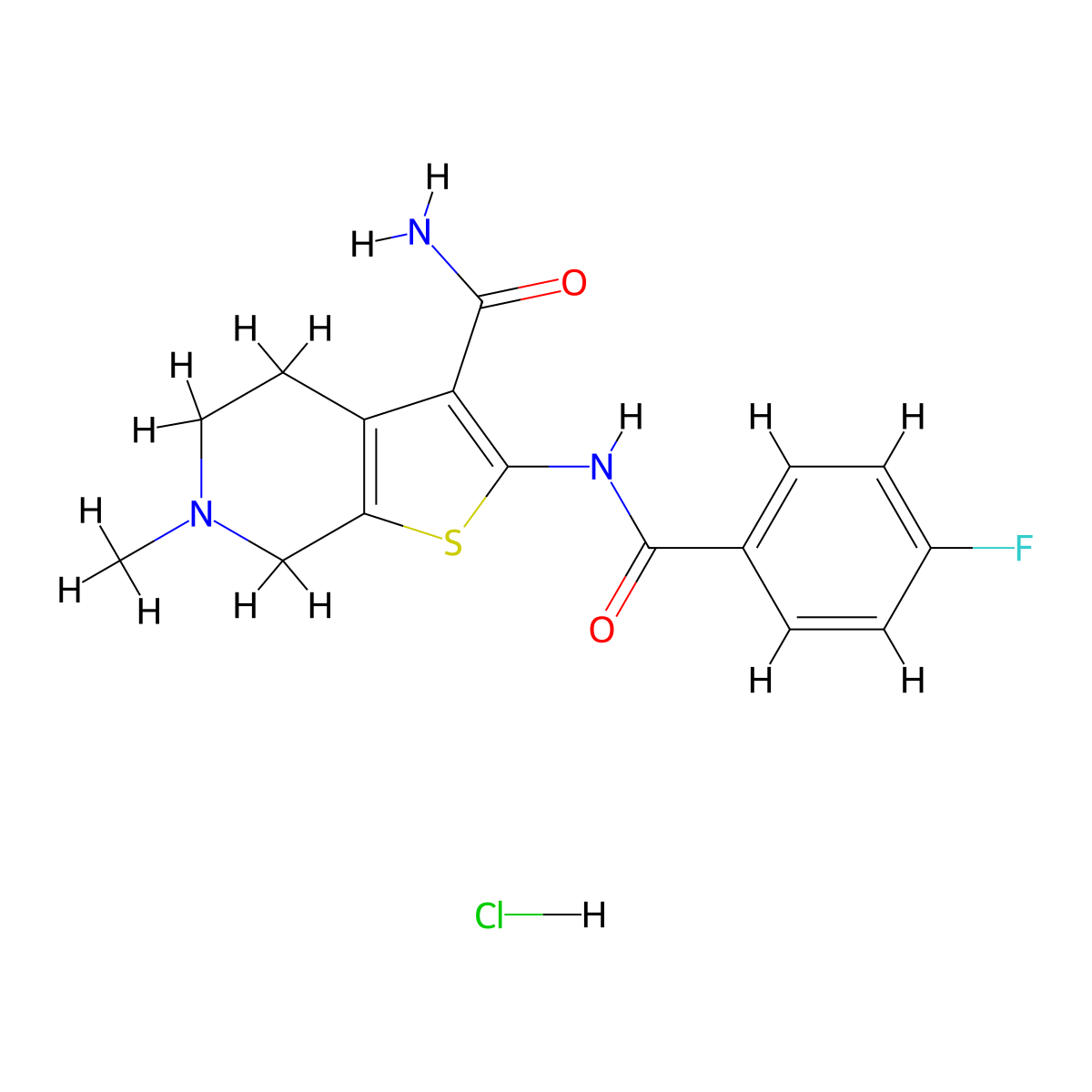 2-(4-Fluorobenzamido)-6-methyl-4,5,6,7-tetrahydrothieno[2,3-c]pyridine-3-carboxamide hydrochloride molecular structure, CAS 1215730-52-1