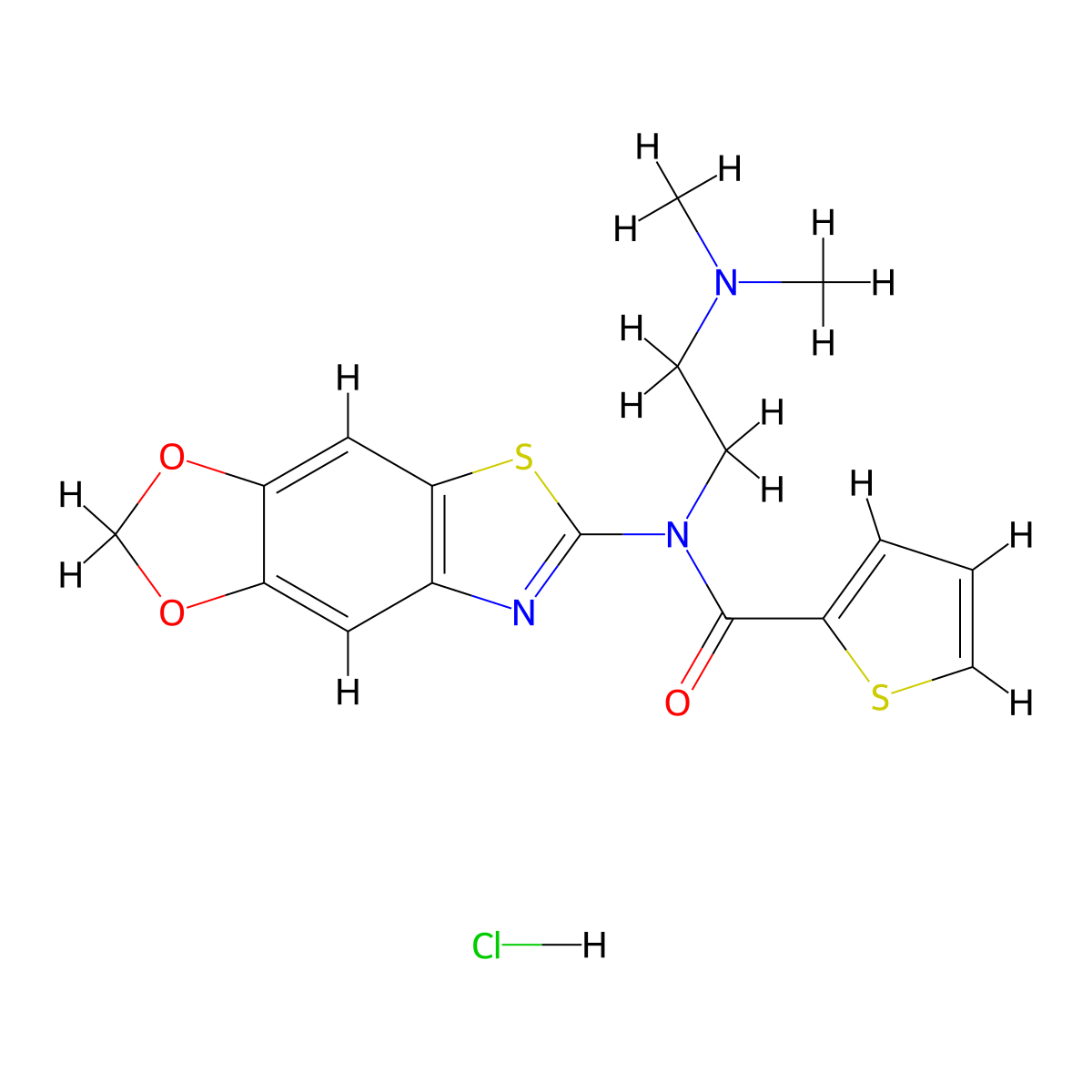 N-([1,3]dioxolo[4',5':4,5]benzo[1,2-d]thiazol-6-yl)-N-(2-(dimethylamino)ethyl)thiophene-2-carboxamide hydrochloride molecular structure, CAS 1215731-83-1